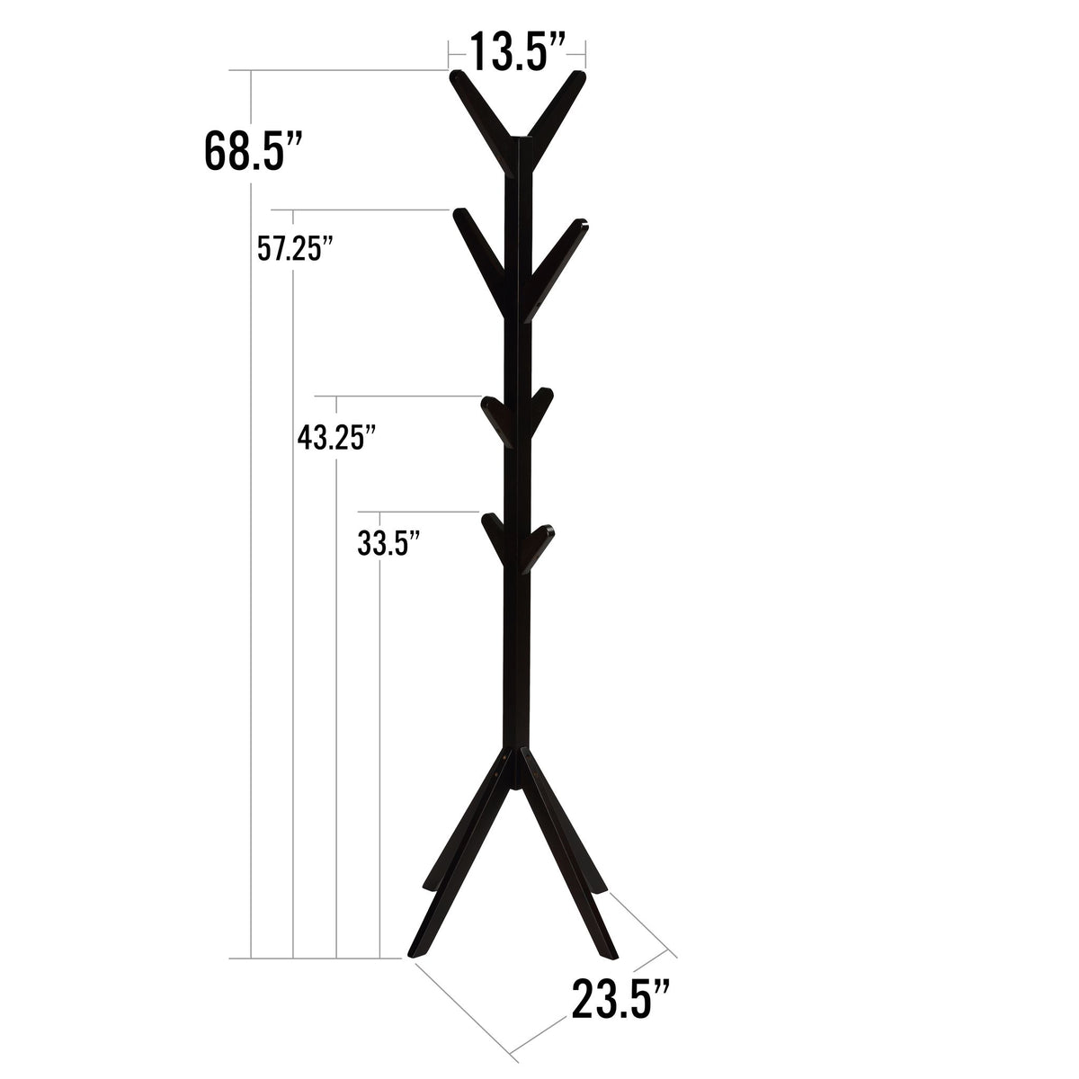 Gunther Wooden Coat Rack Tree, Dark Espresso 8 hooks