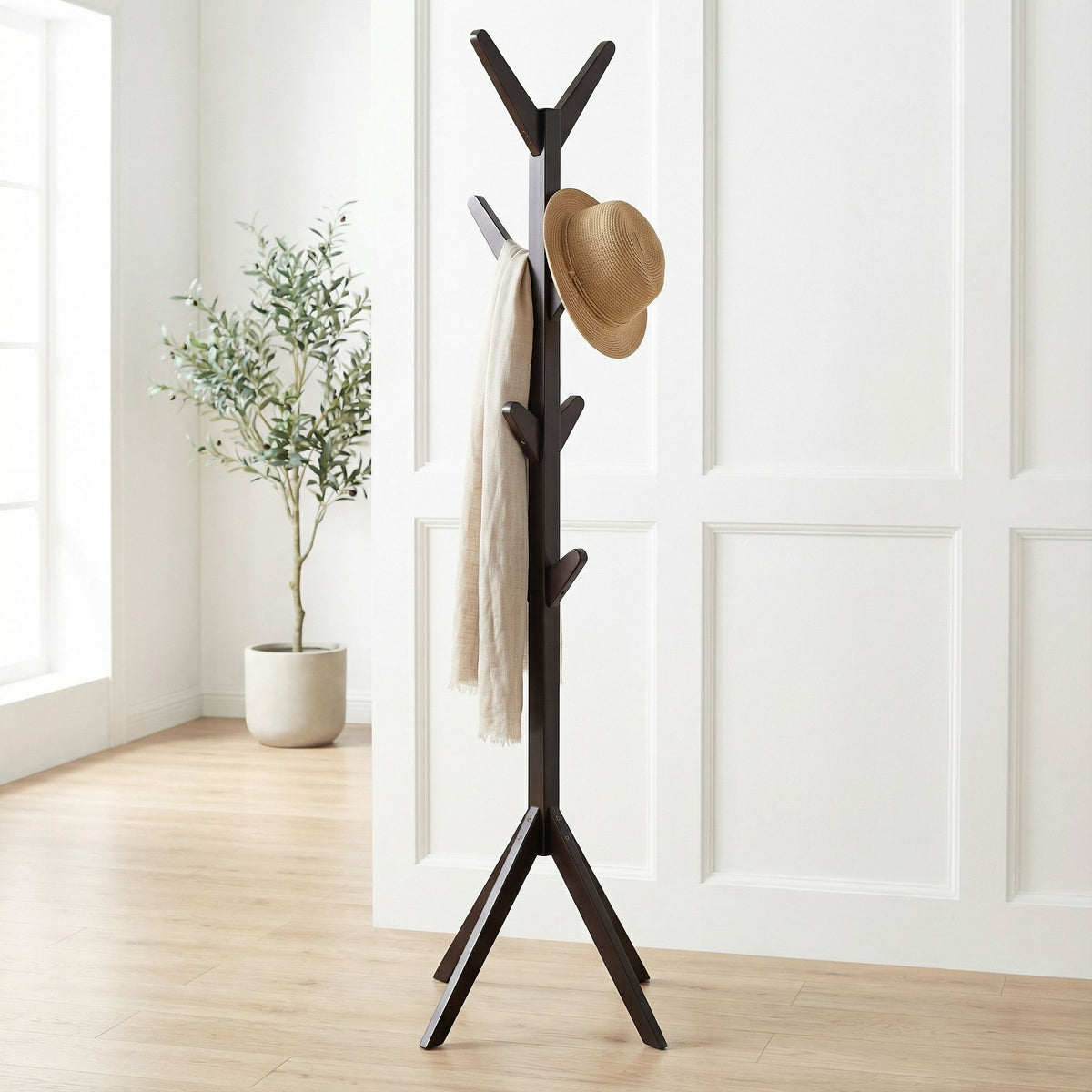 Gunther Wooden Coat Rack Tree, Dark Espresso 8 hooks