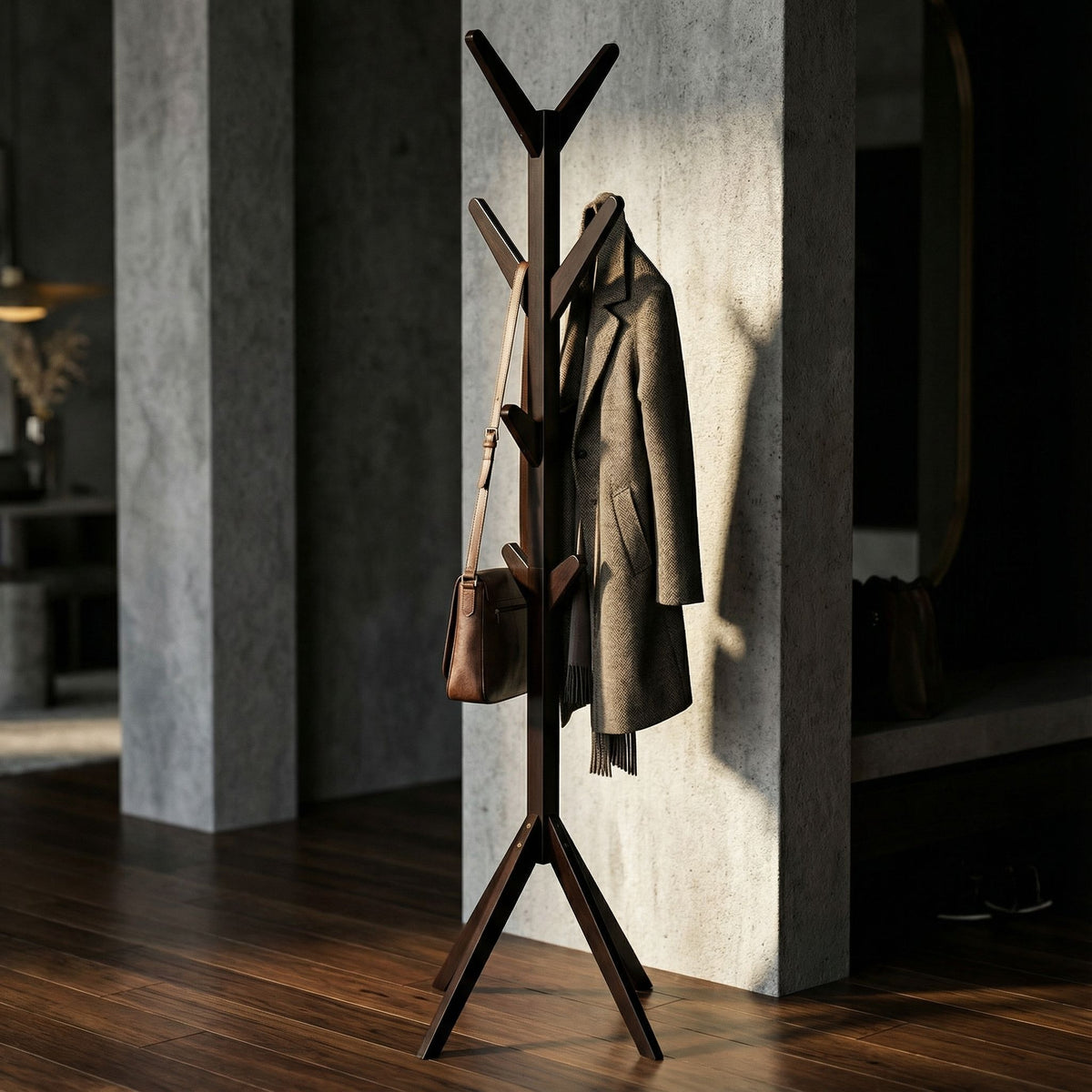 Gunther Wooden Coat Rack Tree, Dark Espresso 8 hooks