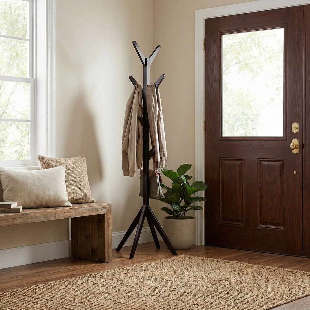 Gunther Wooden Coat Rack Tree, Dark Espresso 8 hooks
