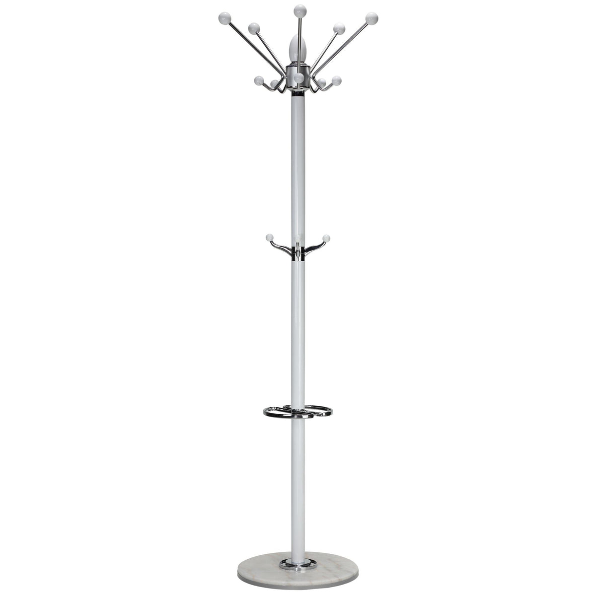 Lava Coat Rack in White Lacquer Wood and Chrome Accents, White Marble