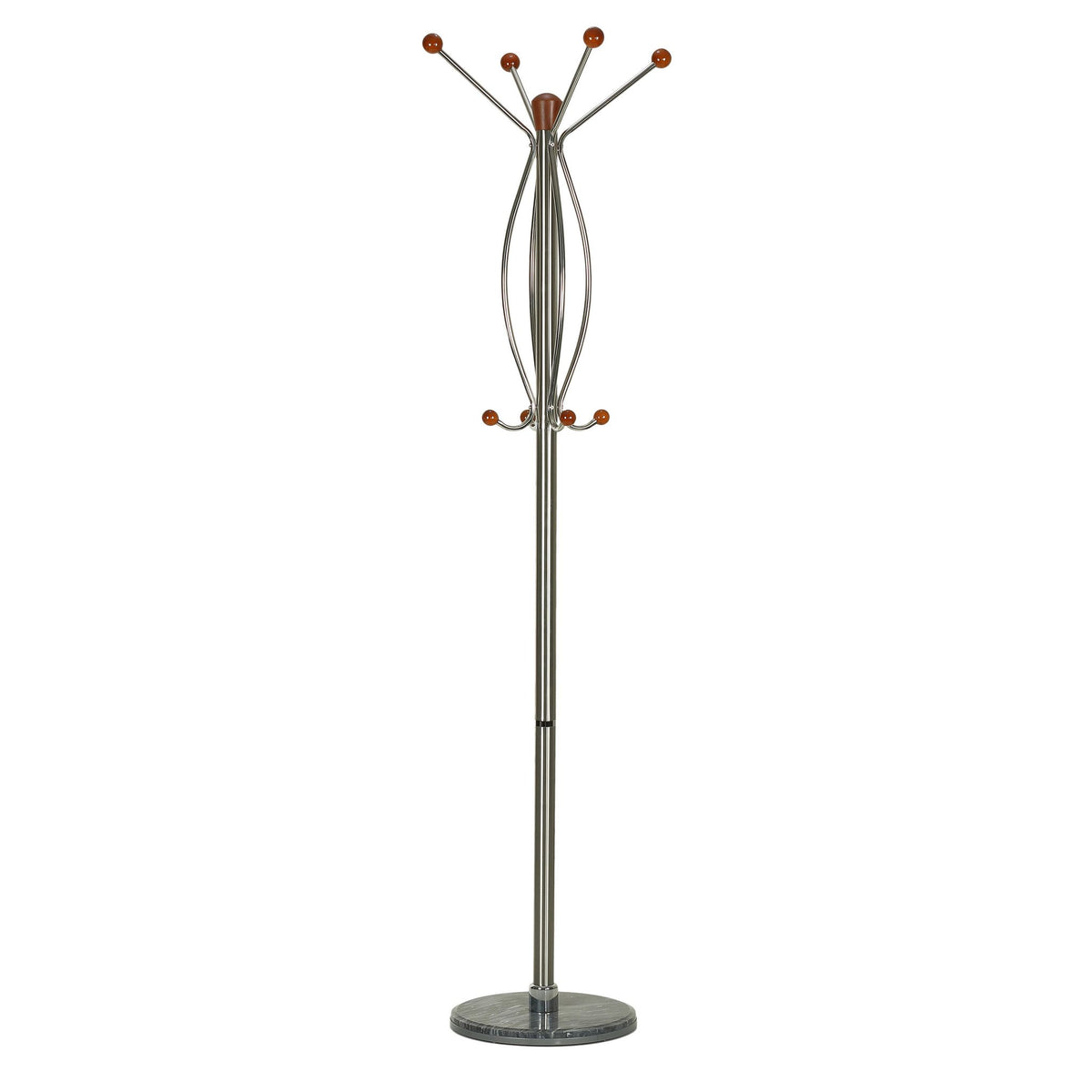 Helix Dark Six Foot Chrome, Cherry Wood Coat Rack, Dark Marble