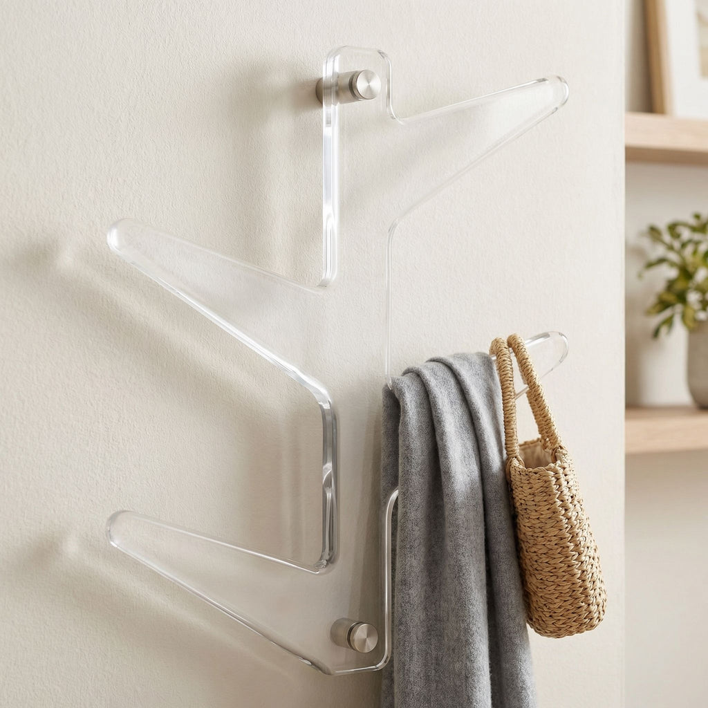 Cortesi Home Space Saver Clear Acrylic Wall Mounted 4 Hook Hanging Storage Organizer Coat Rack, Brushed Nickel