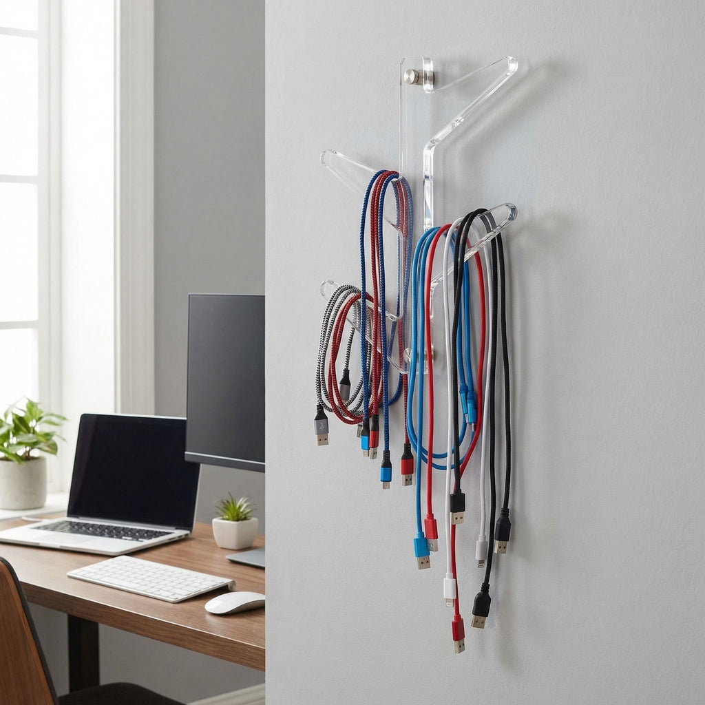 Cortesi Home Space Saver Clear Acrylic Wall Mounted 4 Hook Hanging Storage Organizer Coat Rack, Brushed Nickel