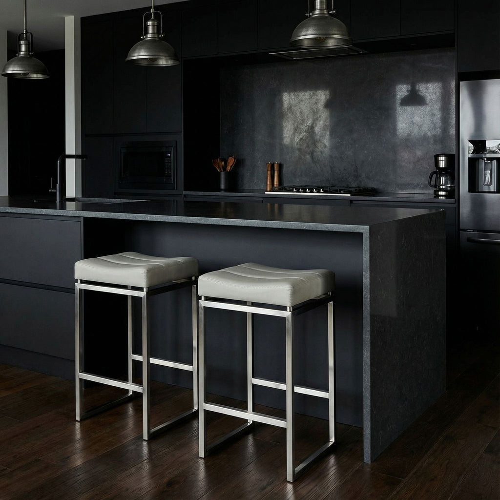 Isis Counter-Height Stool in Brushed Stainless Steel, Light Grey