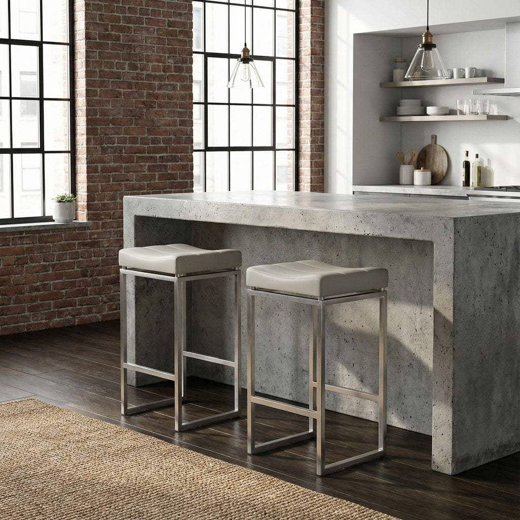 Isis Counter-Height Stool in Brushed Stainless Steel, Light Grey
