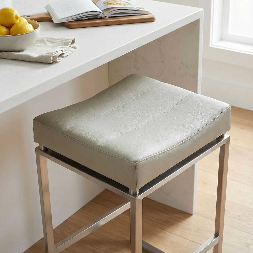 Isis Counter-Height Stool in Brushed Stainless Steel, Light Grey