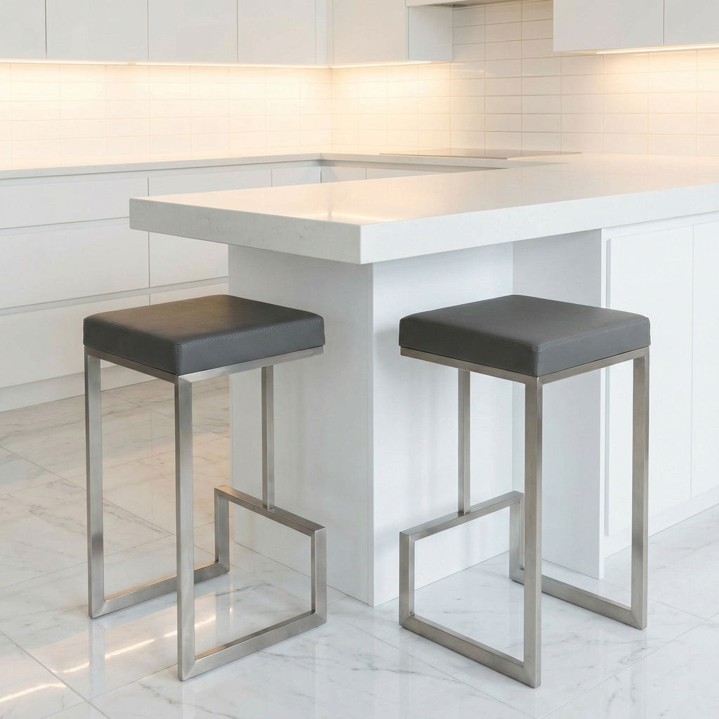 Ares Counter Height Stools in Brushed Stainless Steel, Set of 2, Grey
