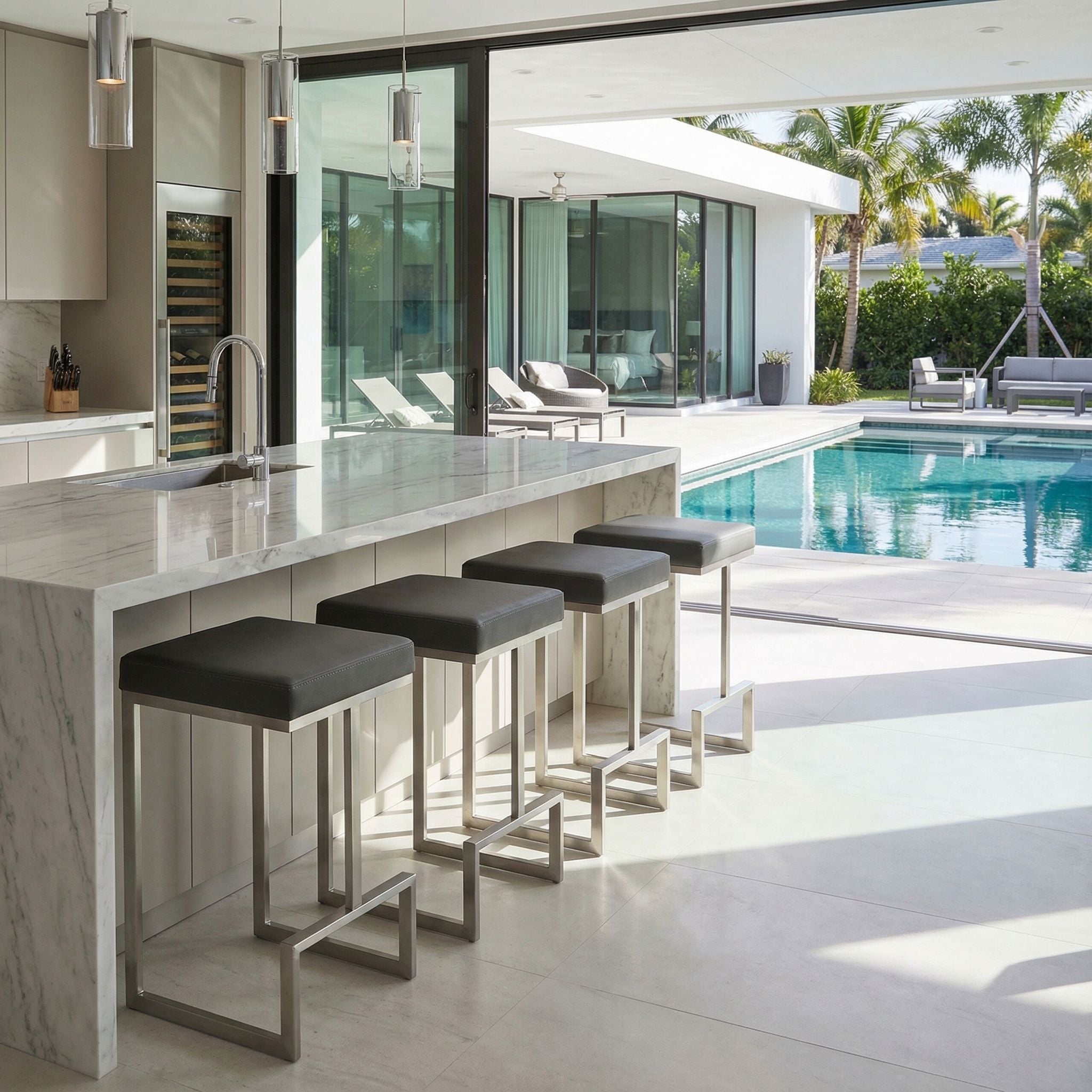 Ares Counter Height Stools in Brushed Stainless Steel, Set of 2, Grey