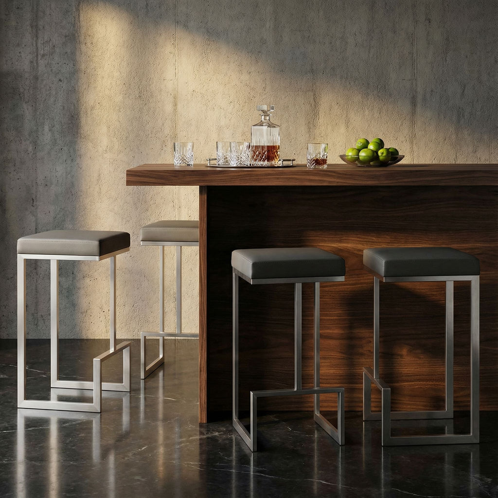 Ares Counter Height Stools in Brushed Stainless Steel, Set of 2, Grey