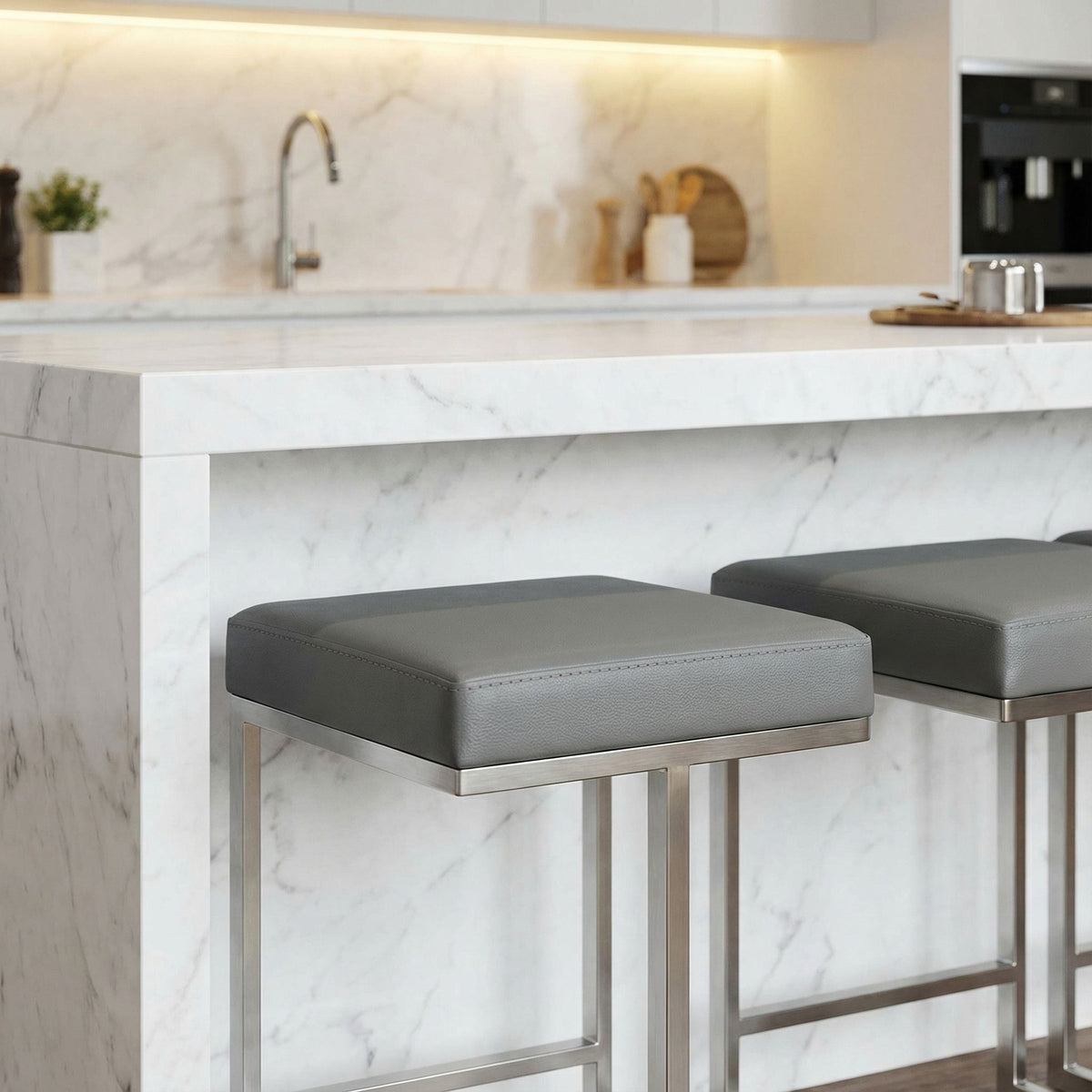 Ares Counter Height Stools in Brushed Stainless Steel, Set of 2, Grey