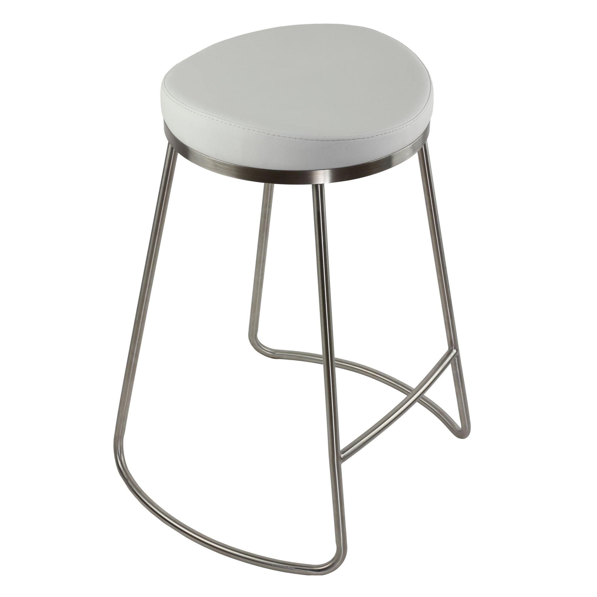Bianco Backless Counter Height Stools in Brushed Stainless Steel, Set of 2, White