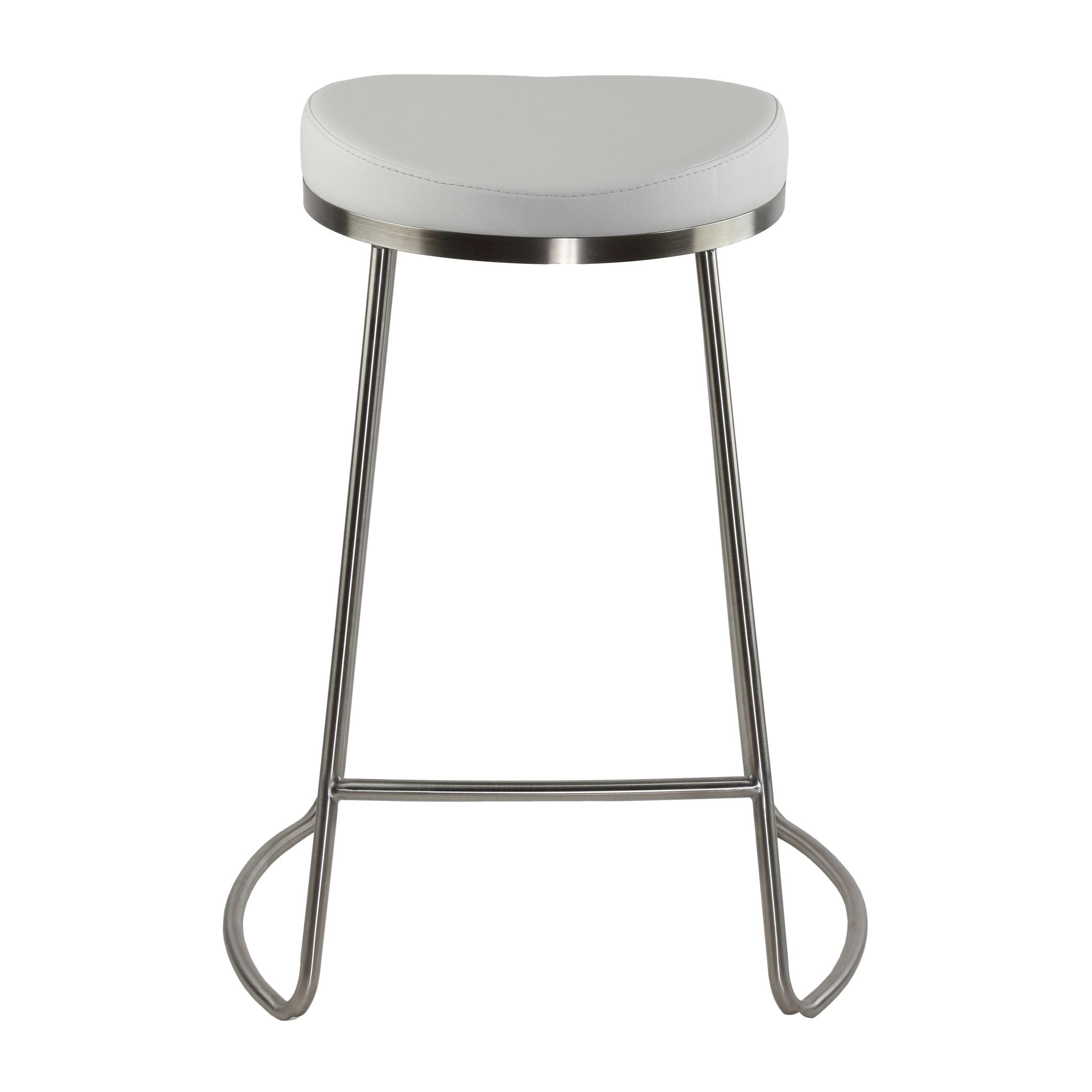 Bianco Backless Counter Height Stools in Brushed Stainless Steel, Set of 2, White