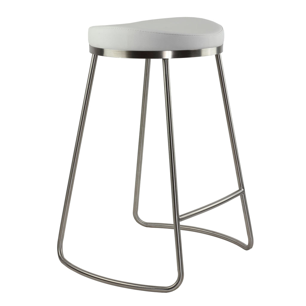 Bianco Backless Counter Height Stools in Brushed Stainless Steel, Set of 2, White