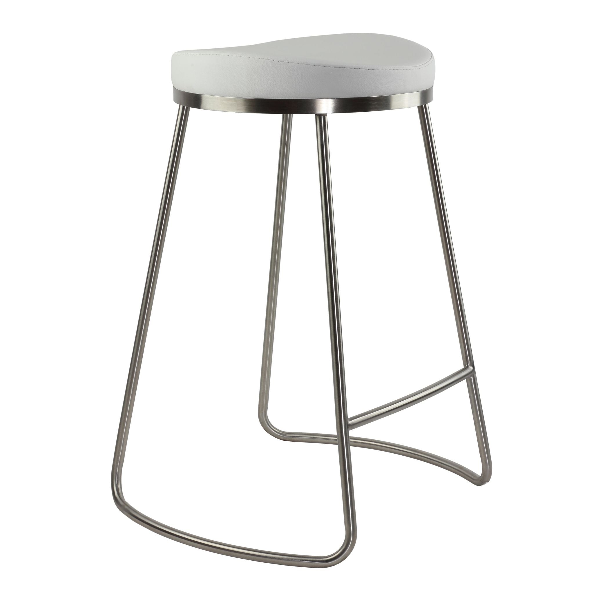 Bianco Backless Counter Height Stools in Brushed Stainless Steel, Set of 2, White