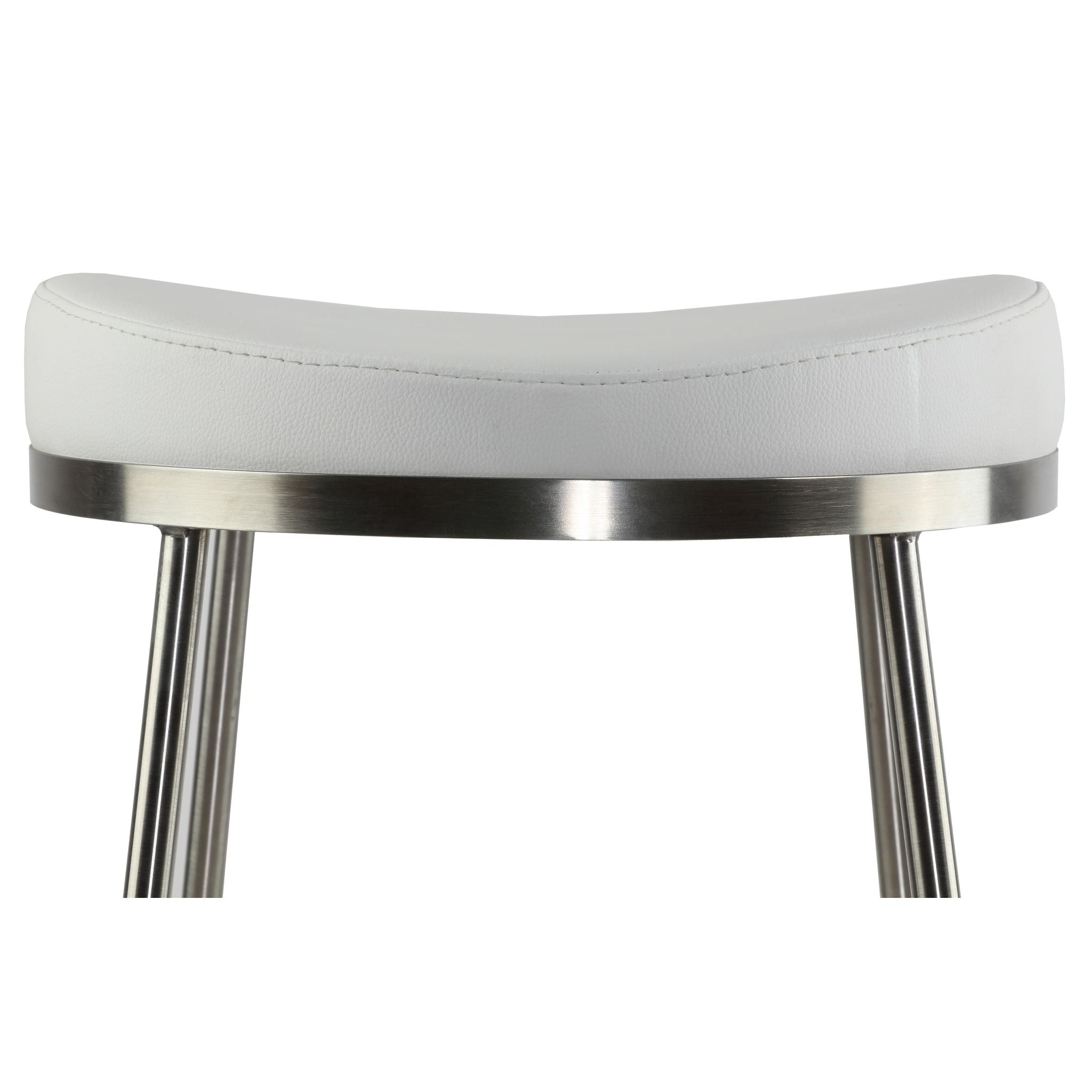 Bianco Backless Counter Height Stools in Brushed Stainless Steel, Set of 2, White