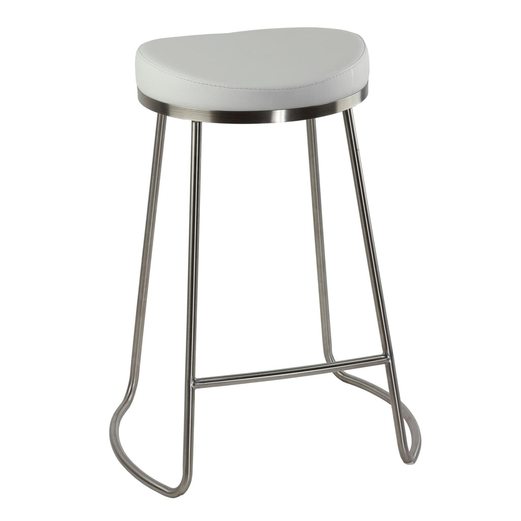 Bianco Backless Counter Height Stools in Brushed Stainless Steel, Set of 2, White