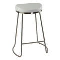 Bianco Backless Counter Height Stools in Brushed Stainless Steel, Set of 2, White