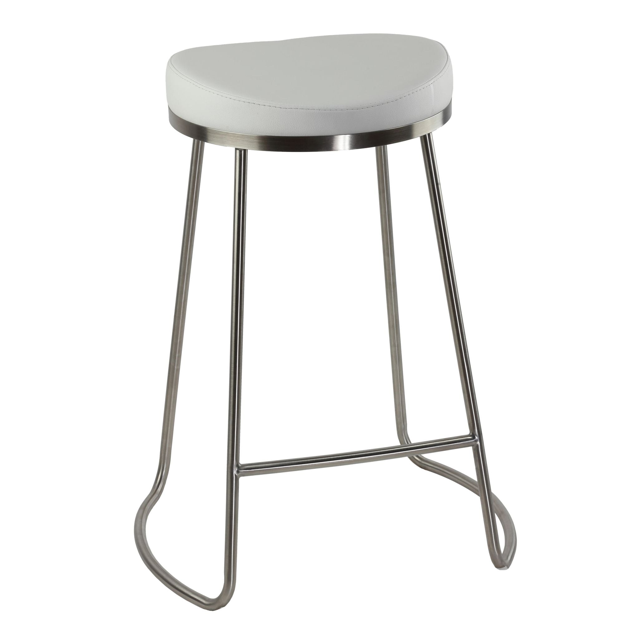 Bianco Backless Counter Height Stools in Brushed Stainless Steel, Set of 2, White