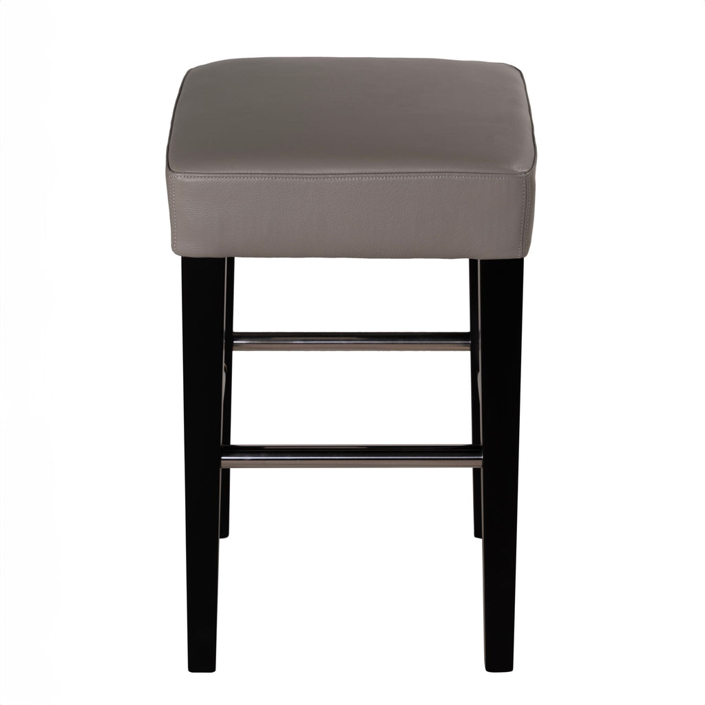 Delta Counter Stool in Genuine Leather with Black Legs, Taupe Grey