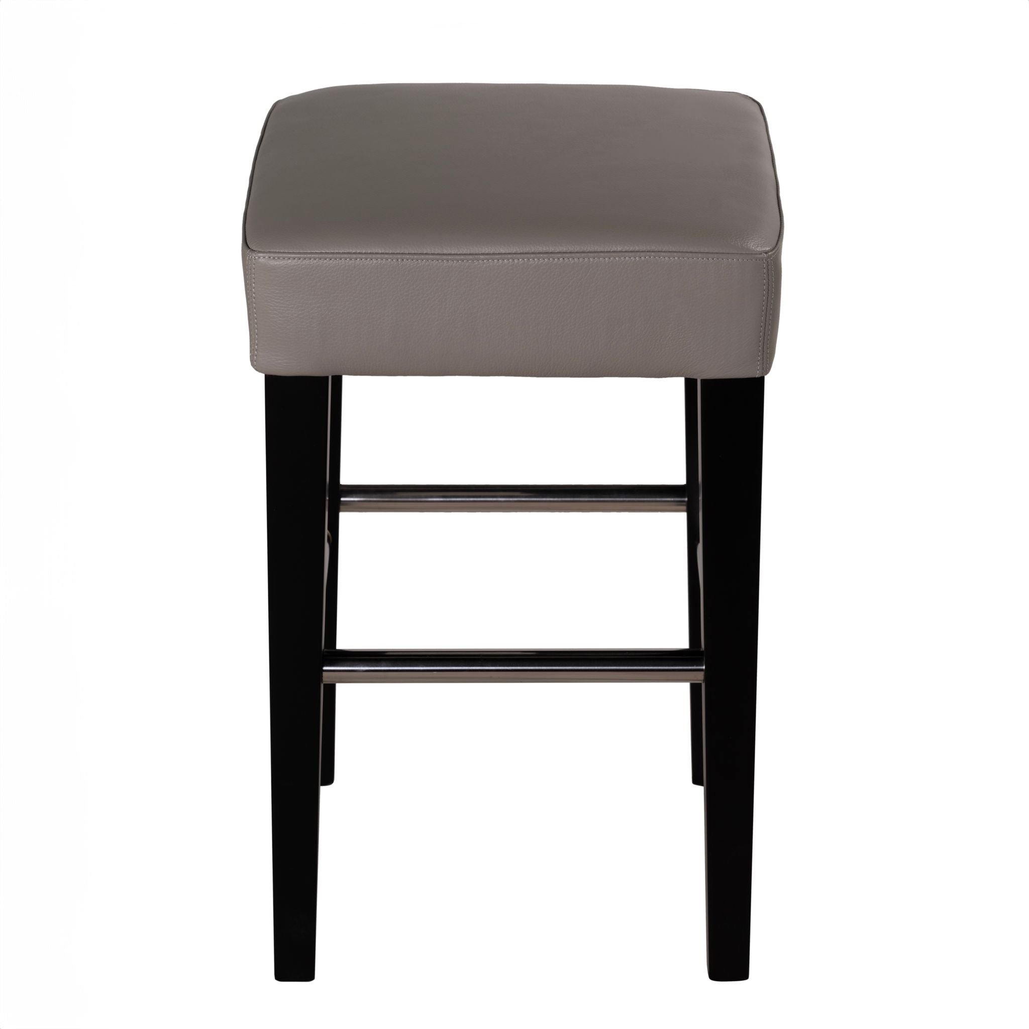 Delta Counter Stool in Genuine Leather with Black Legs, Taupe Grey