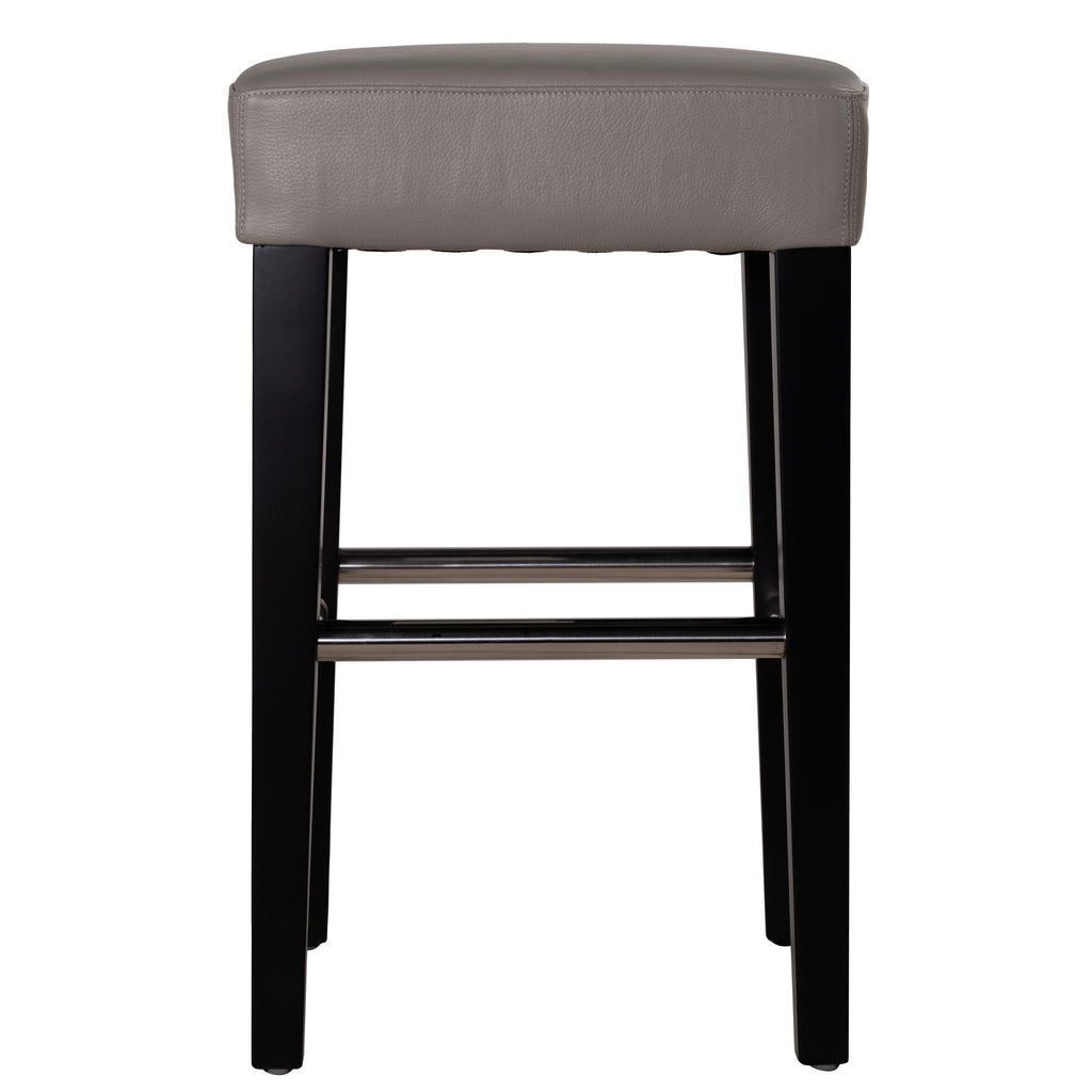 Delta Counter Stool in Genuine Leather with Black Legs, Taupe Grey
