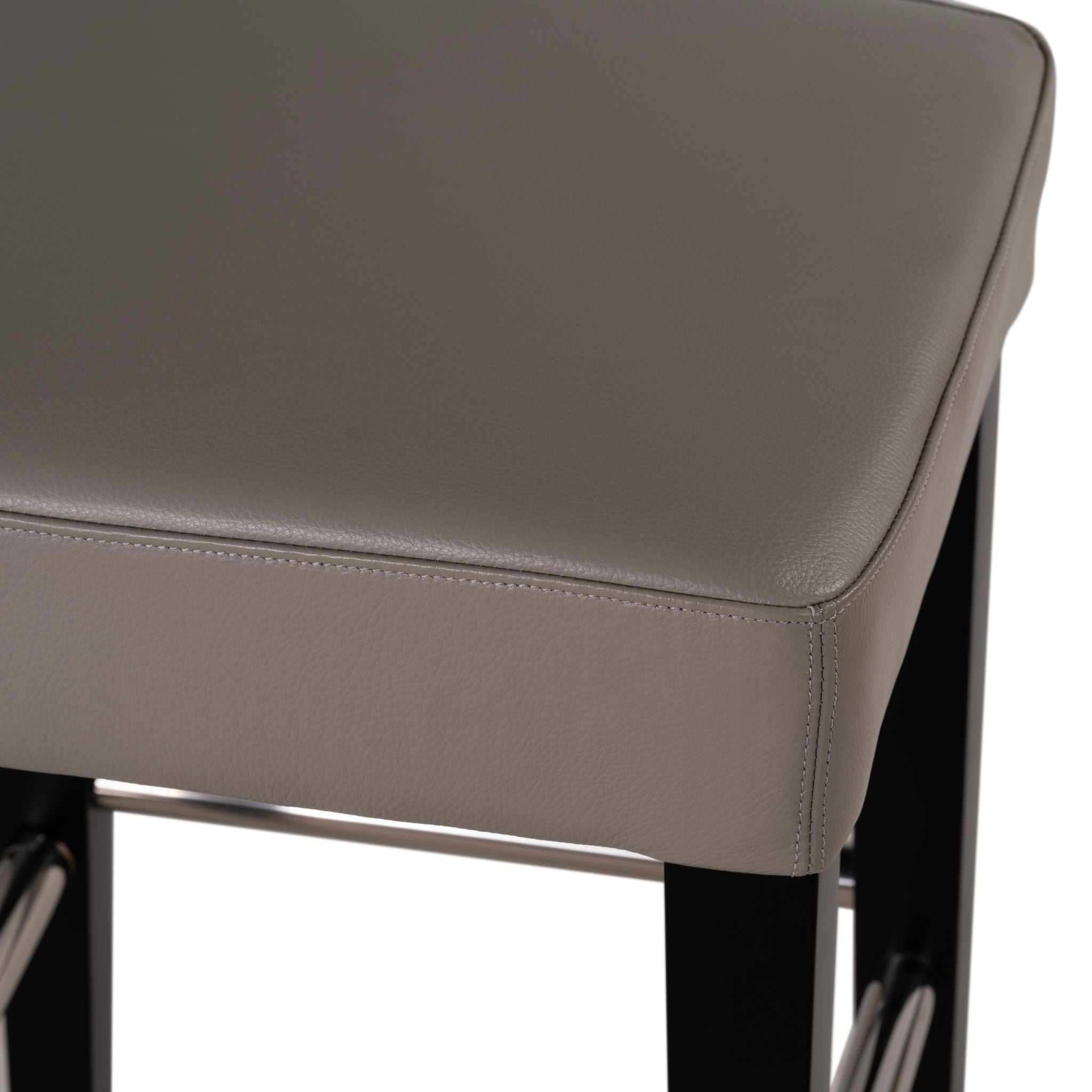Delta Counter Stool in Genuine Leather with Black Legs, Taupe Grey