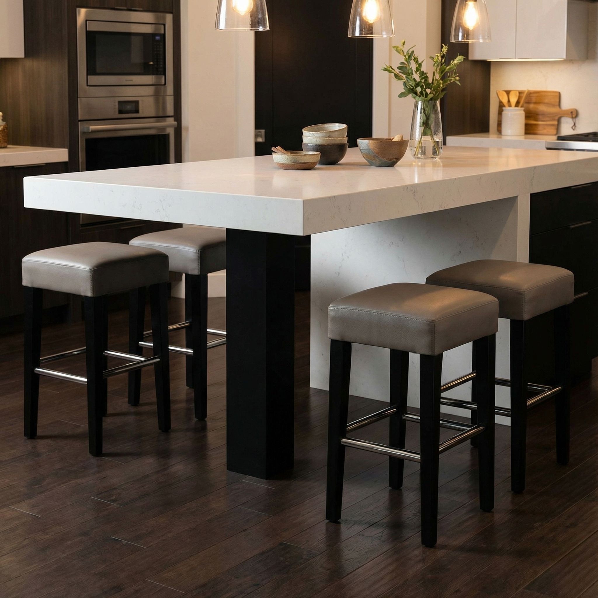 Delta Counter Stool in Genuine Leather with Black Legs, Taupe Grey