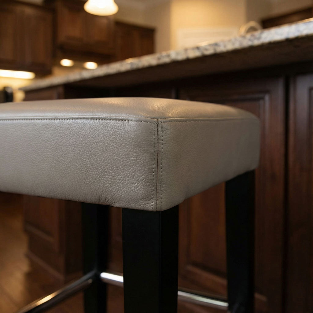 Delta Counter Stool in Genuine Leather with Black Legs, Taupe Grey