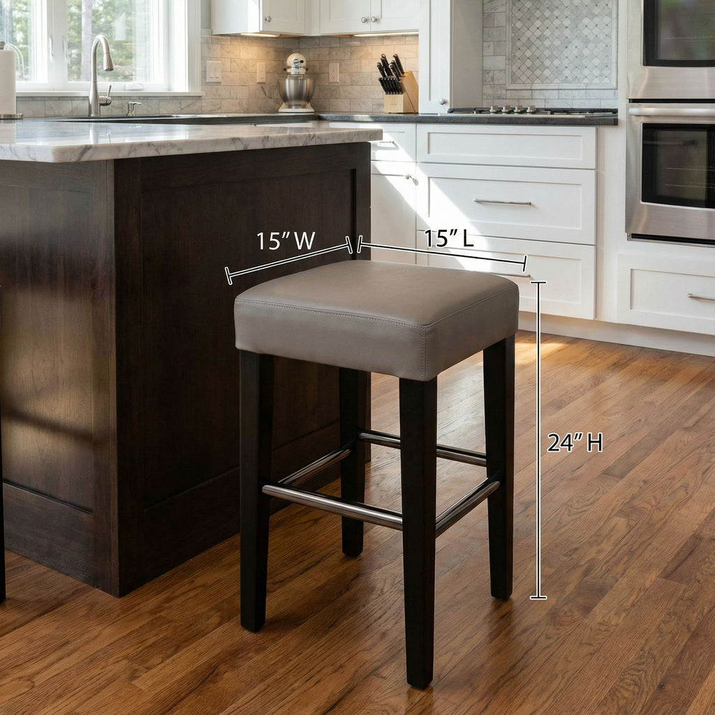 Delta Counter Stool in Genuine Leather with Black Legs, Taupe Grey