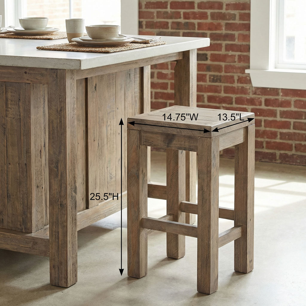 Stonemill Counter Stool 25.5", in Reclaimed Solid Wood, Distressed Light Brown
