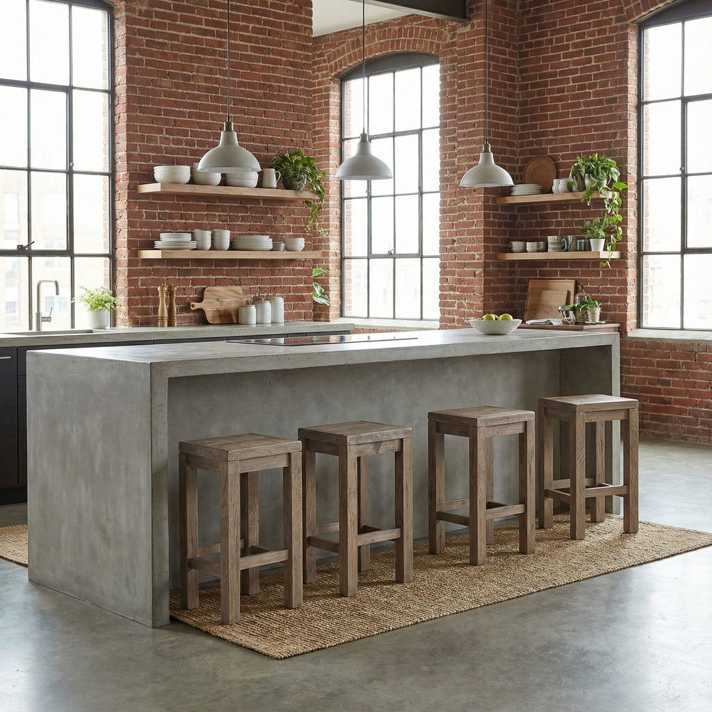 Stonemill Counter Stool 25.5", in Reclaimed Solid Wood, Distressed Light Brown