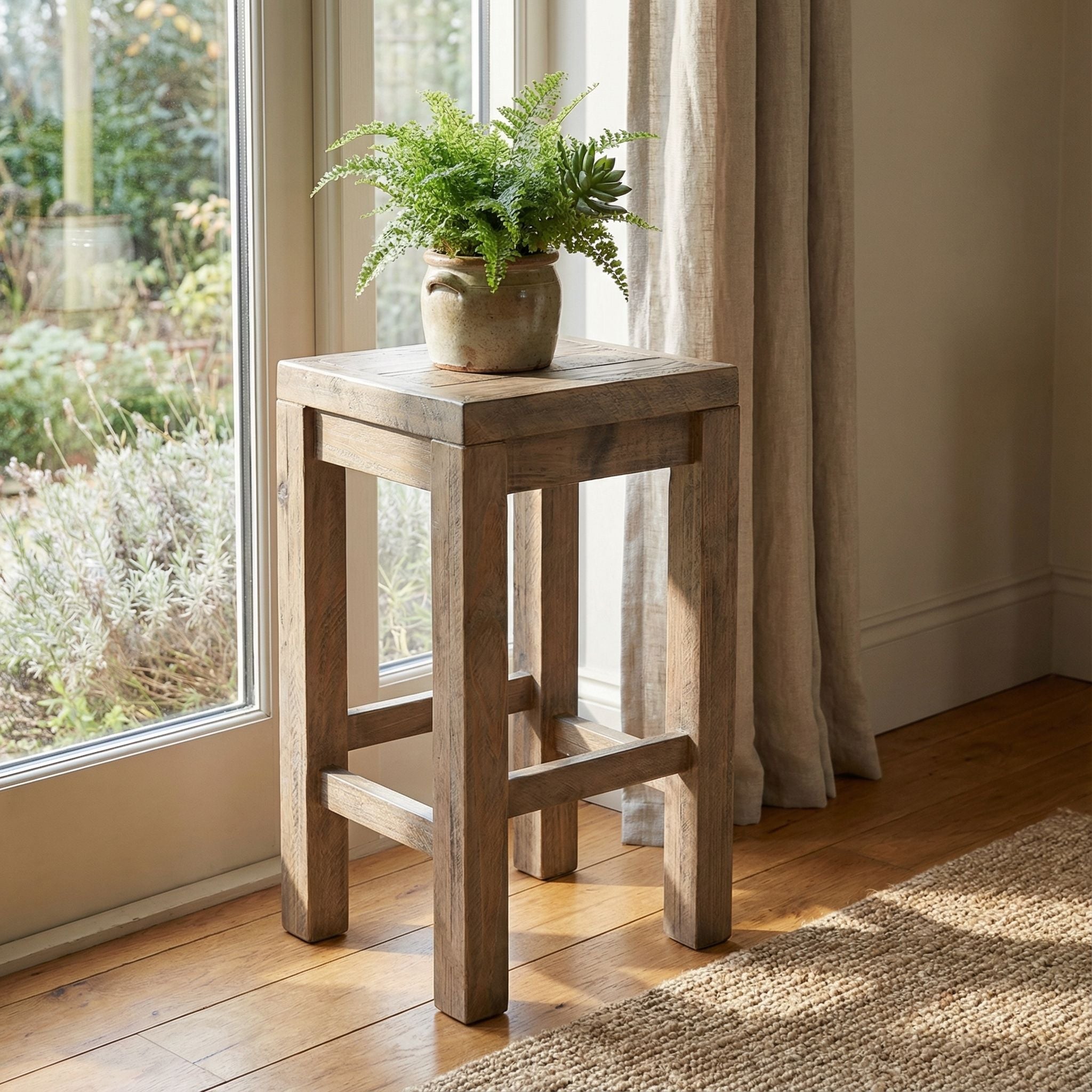 Stonemill Counter Stool 25.5", in Reclaimed Solid Wood, Distressed Light Brown