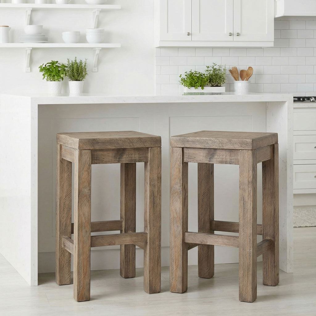 Stonemill Counter Stool 25.5", in Reclaimed Solid Wood, Distressed Light Brown