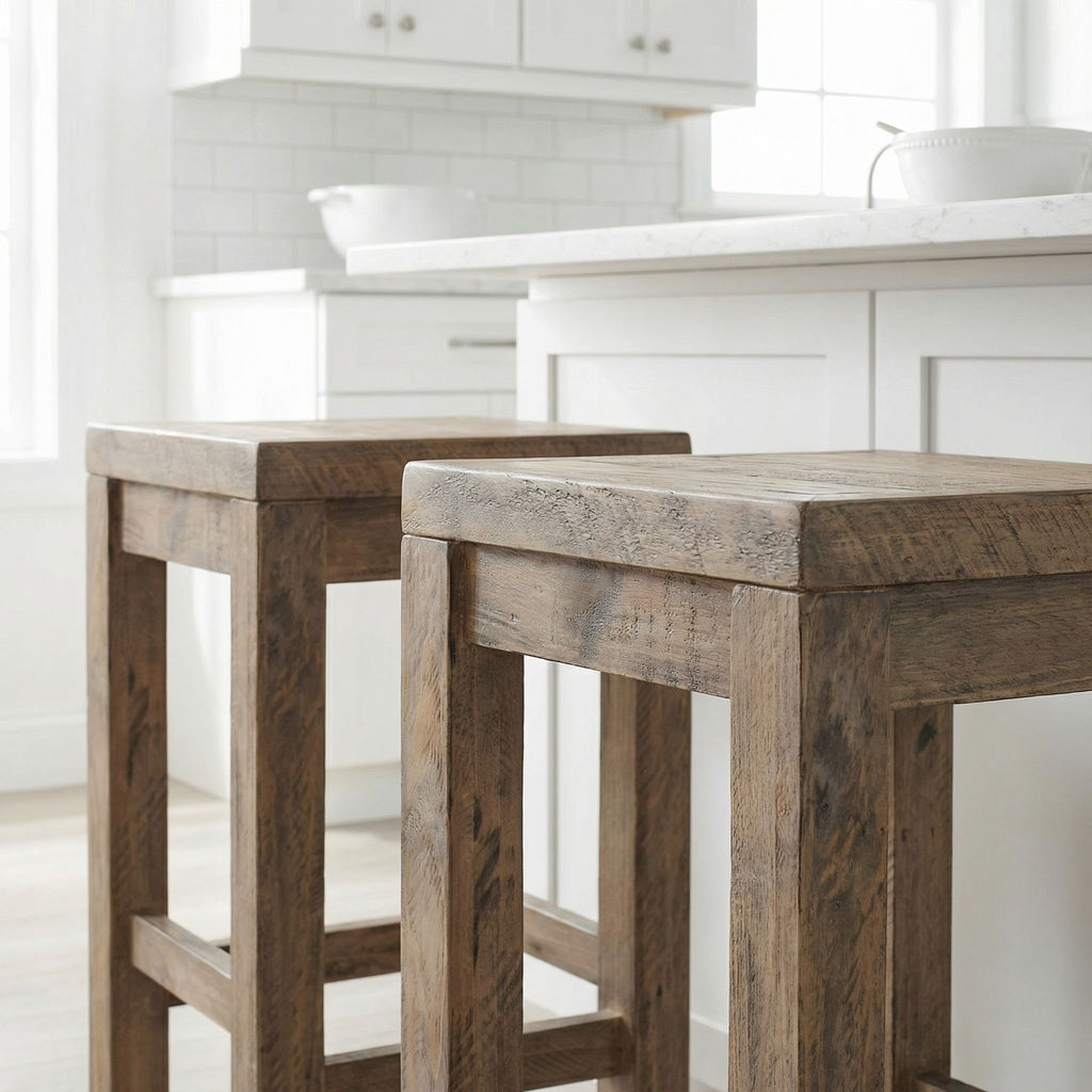 Stonemill Counter Stool 25.5", in Reclaimed Solid Wood, Distressed Light Brown