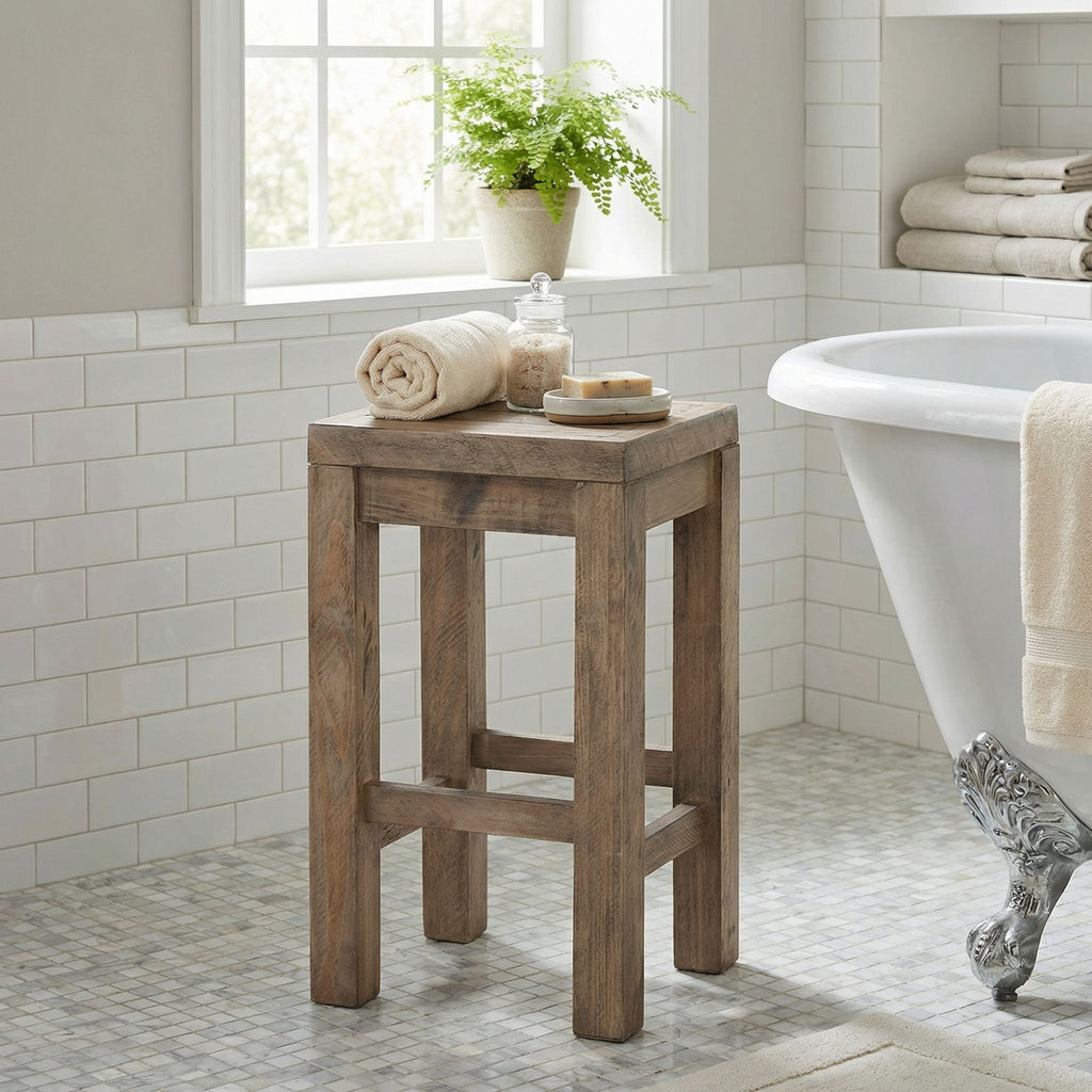 Stonemill Counter Stool 25.5", in Reclaimed Solid Wood, Distressed Light Brown
