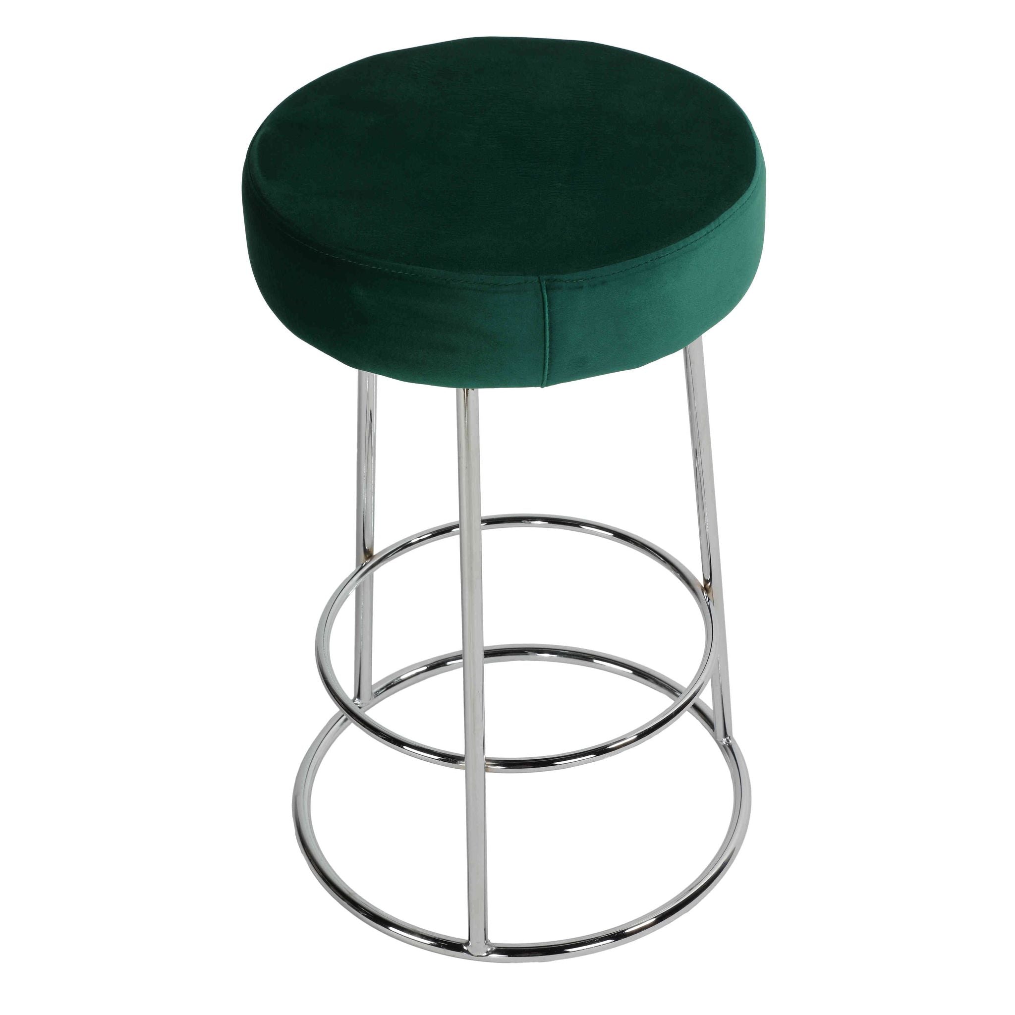 Bodiam Counterstool in Green Velvet and Chrome Metal, 24"