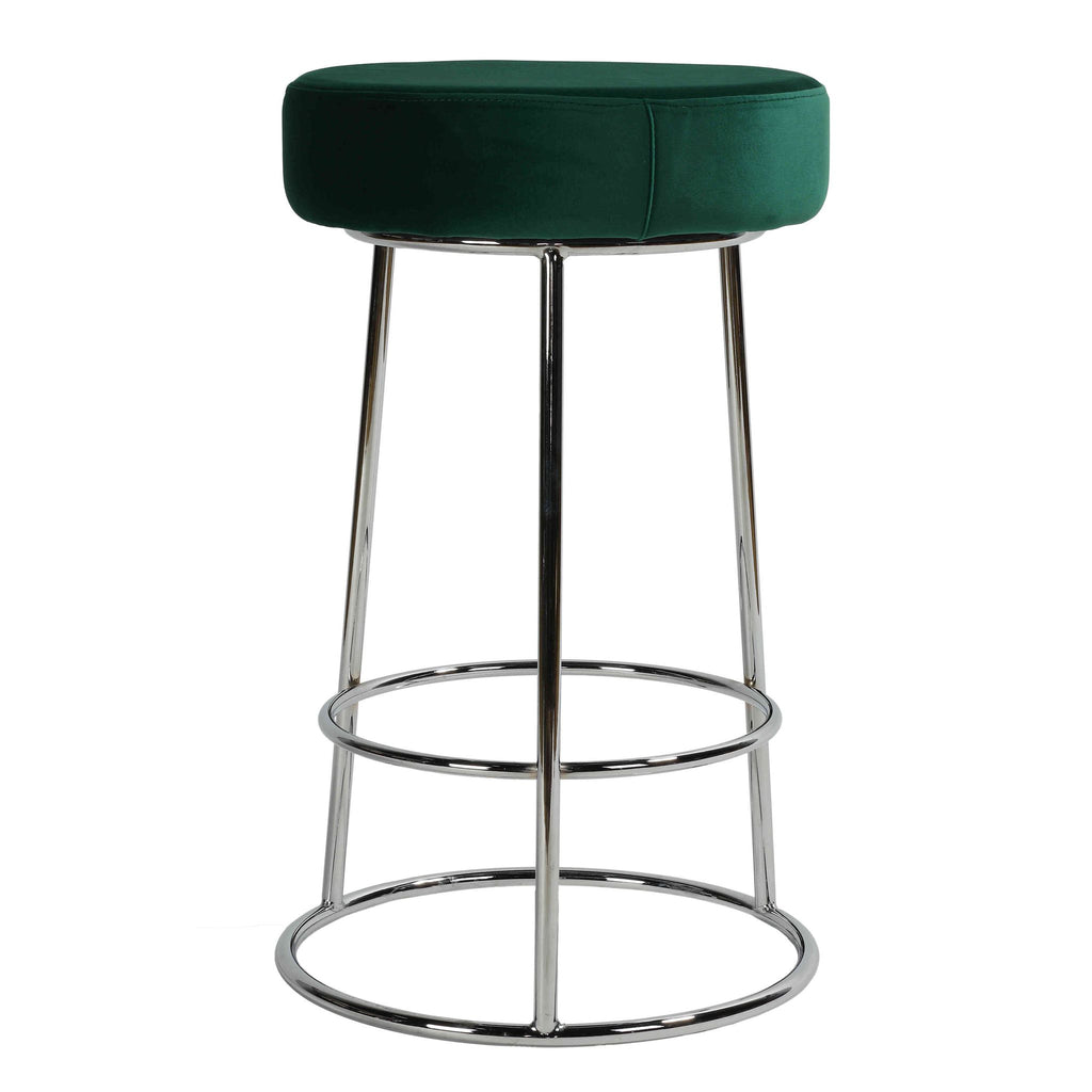 Bodiam Counterstool in Green Velvet and Chrome Metal, 24"