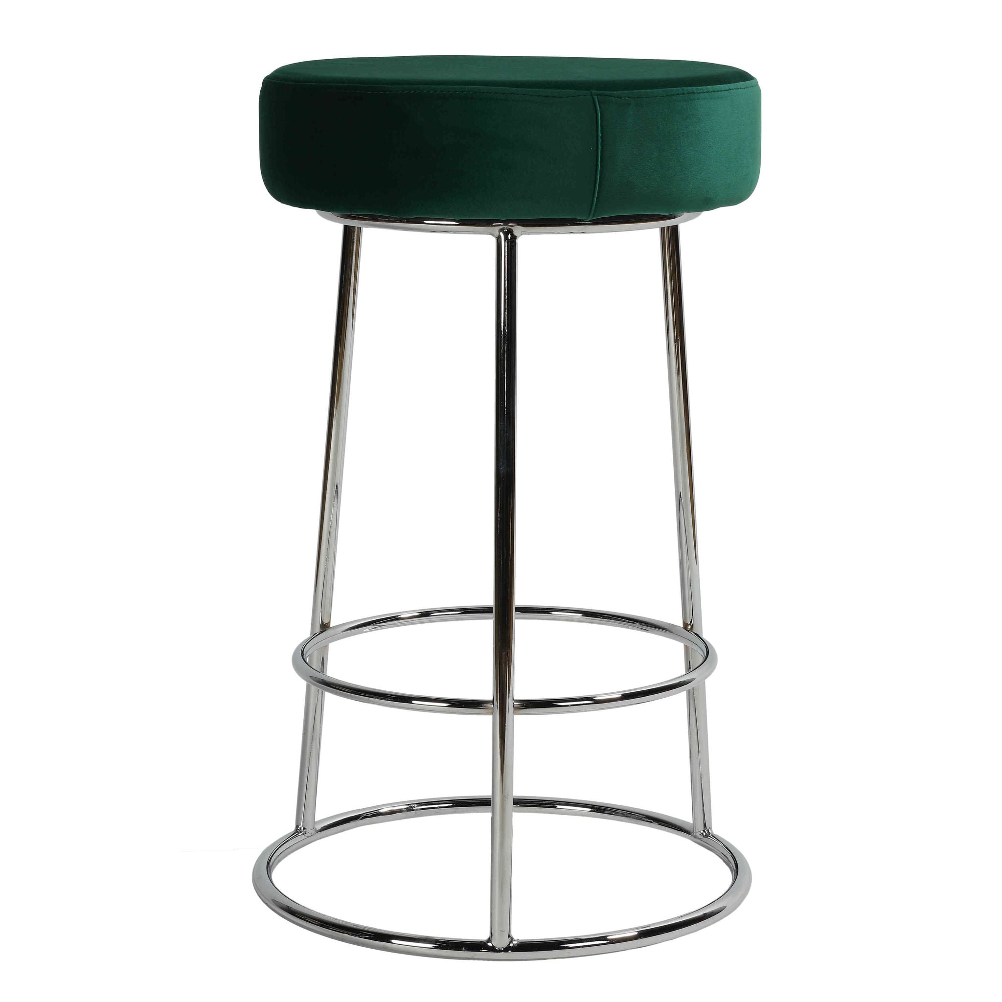 Bodiam Counterstool in Green Velvet and Chrome Metal, 24"