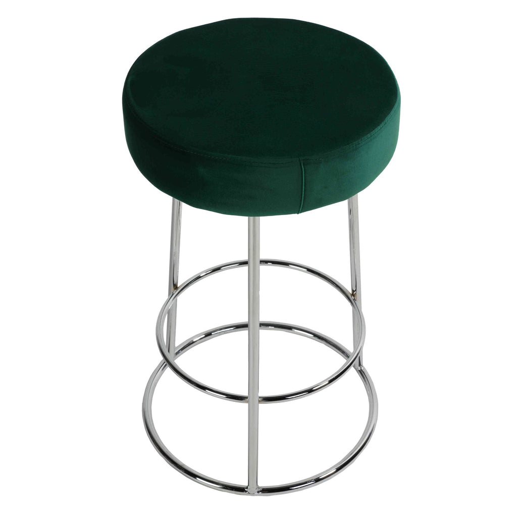 Bodiam Counterstool in Green Velvet and Chrome Metal, 24"