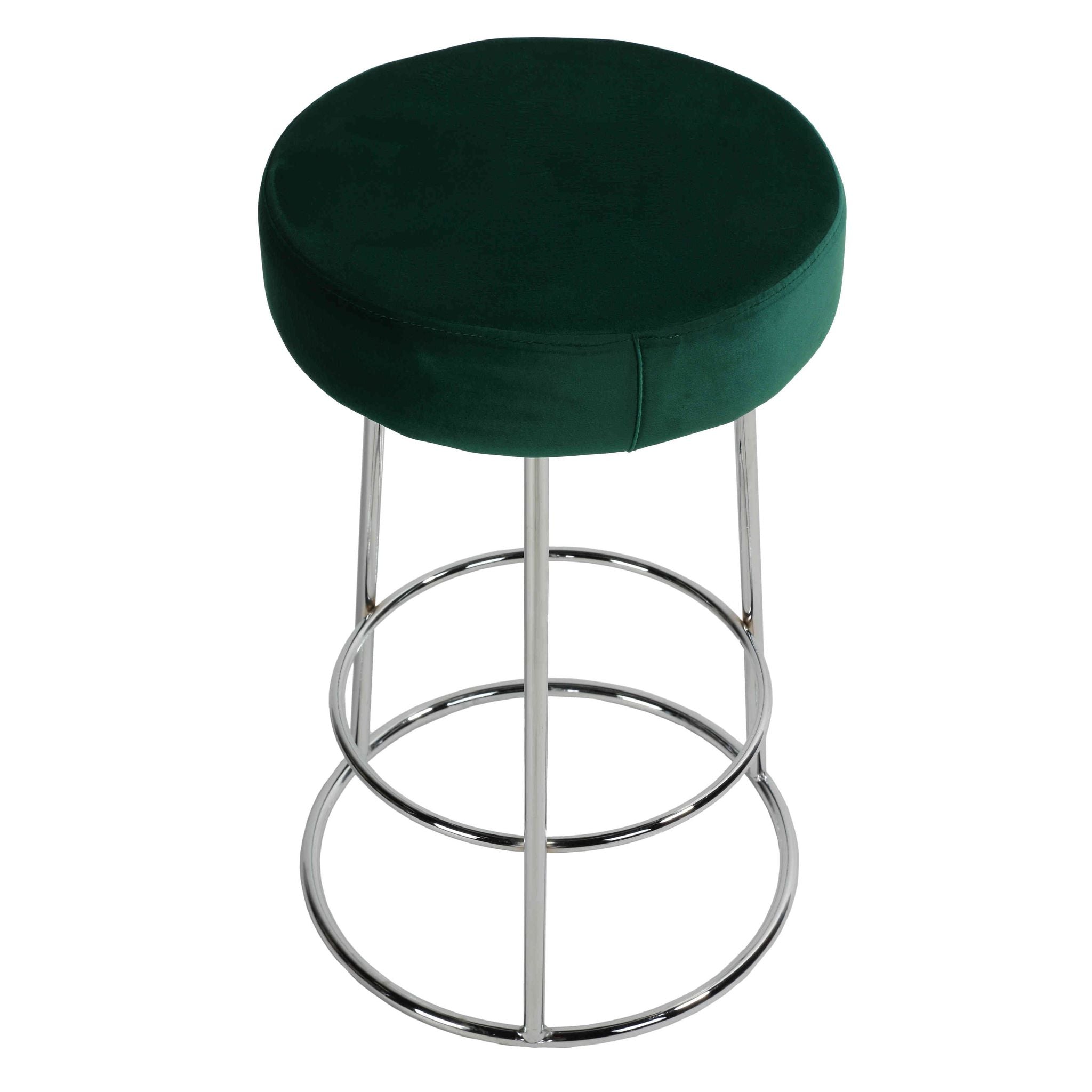 Bodiam Counterstool in Green Velvet and Chrome Metal, 24"