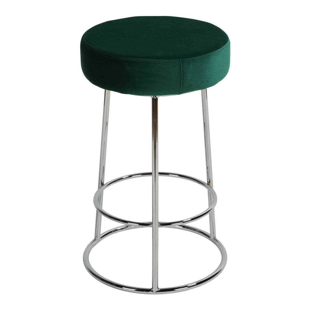 Bodiam Counterstool in Green Velvet and Chrome Metal, 24"