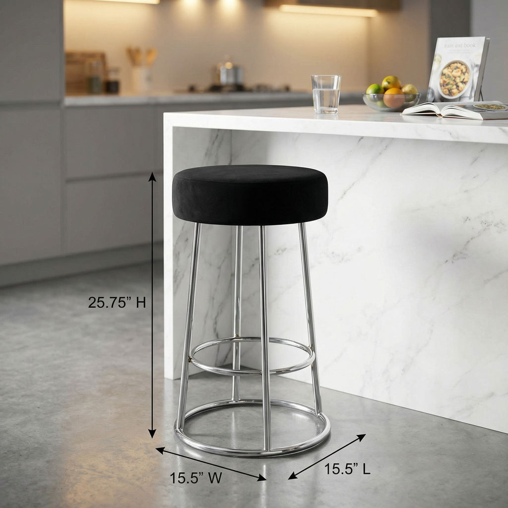 Bodiam Counterstool in Black Velvet, with Chrome, 24"