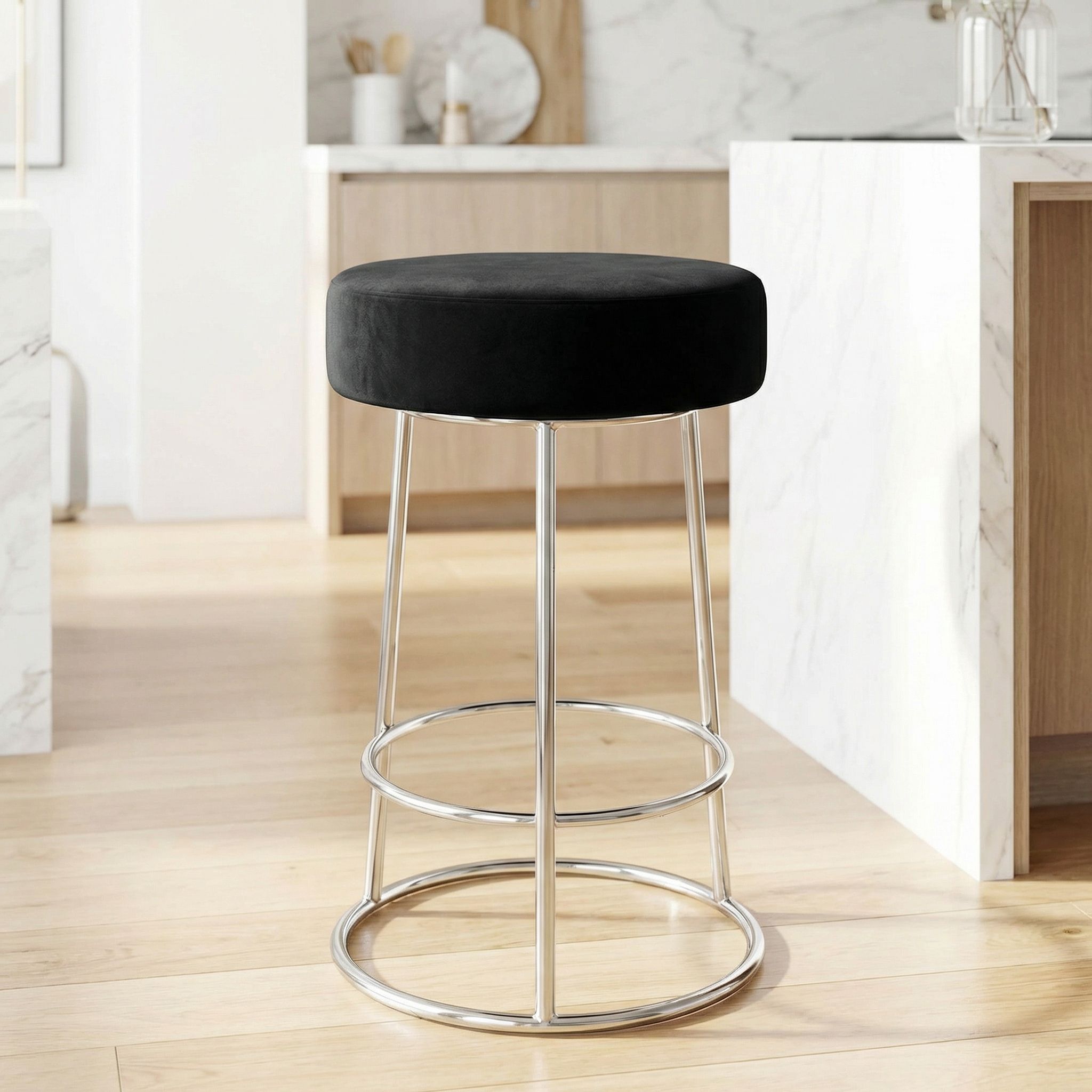 Bodiam Counterstool in Black Velvet, with Chrome, 24"