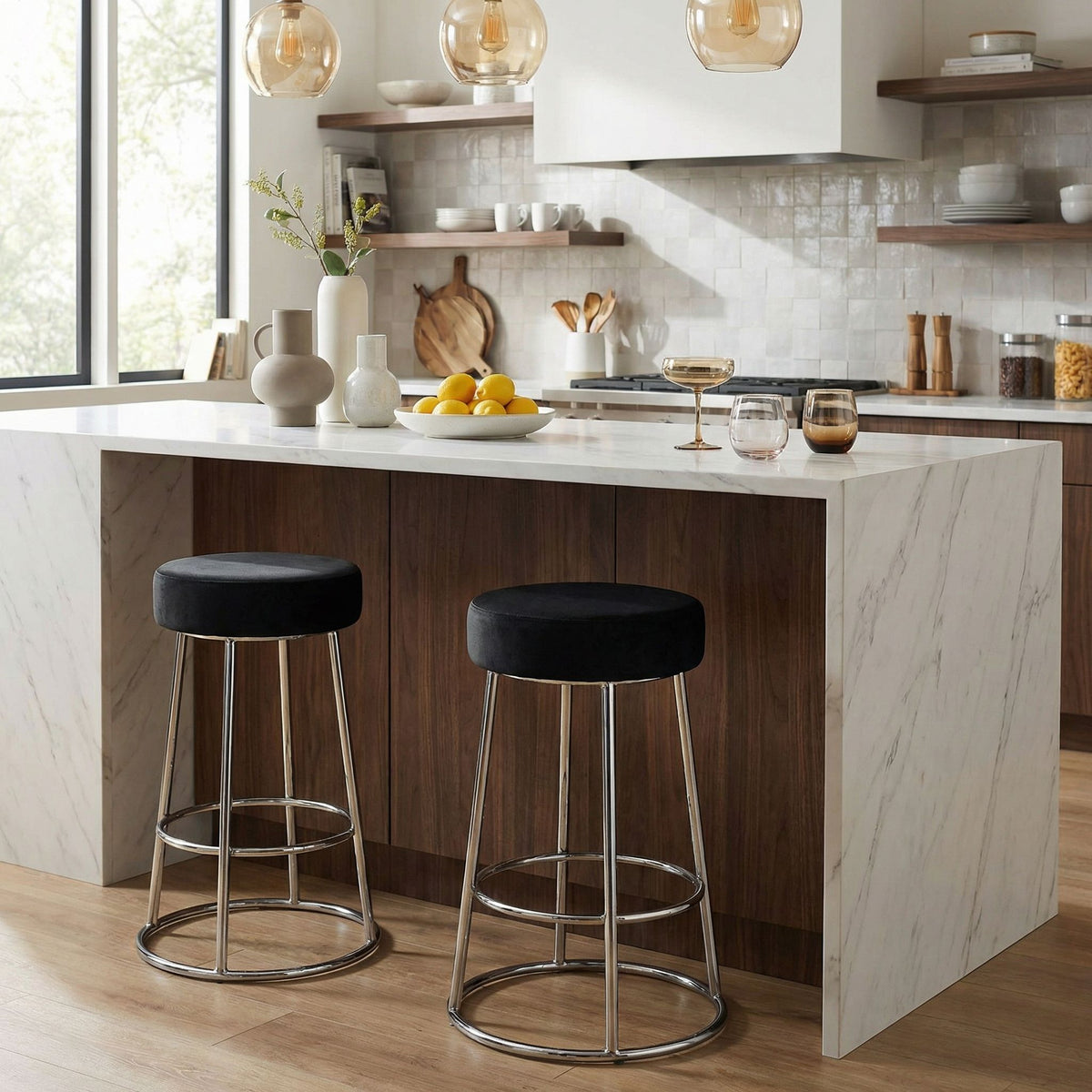 Bodiam Counterstool in Black Velvet, with Chrome, 24"
