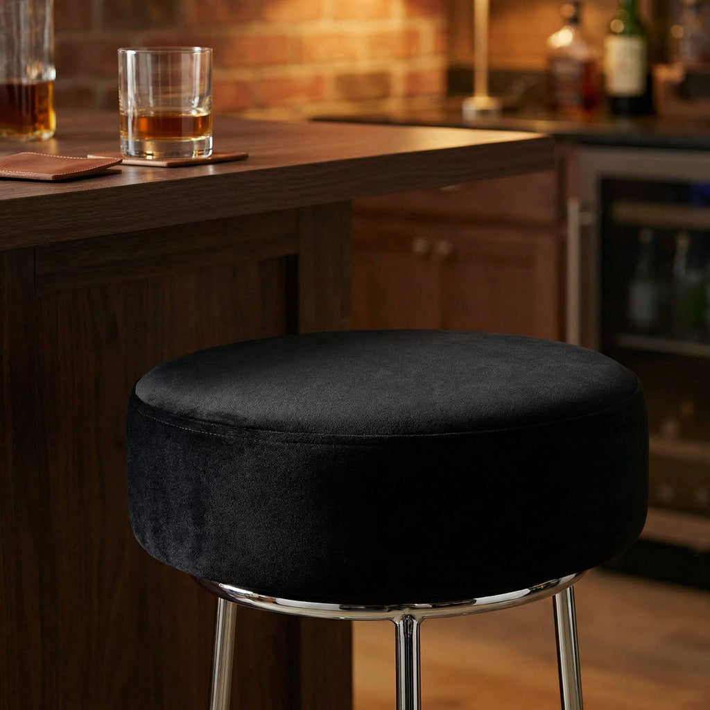 Bodiam Counterstool in Black Velvet, with Chrome, 24"