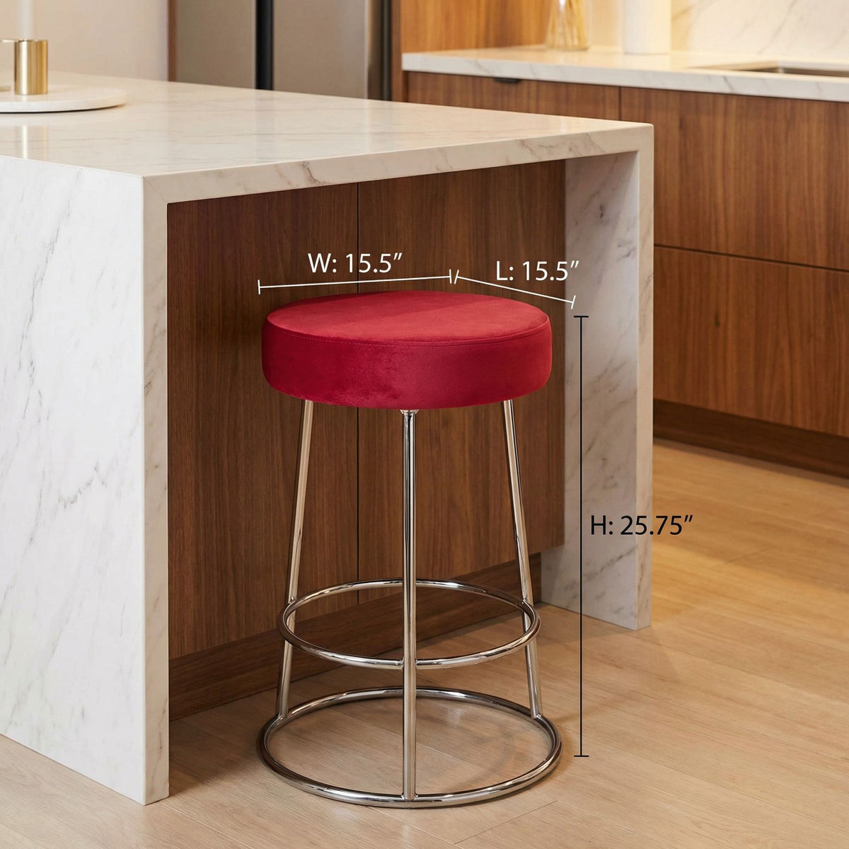 Bodiam Counterstool in Pink Velvet and Chrome, 24"