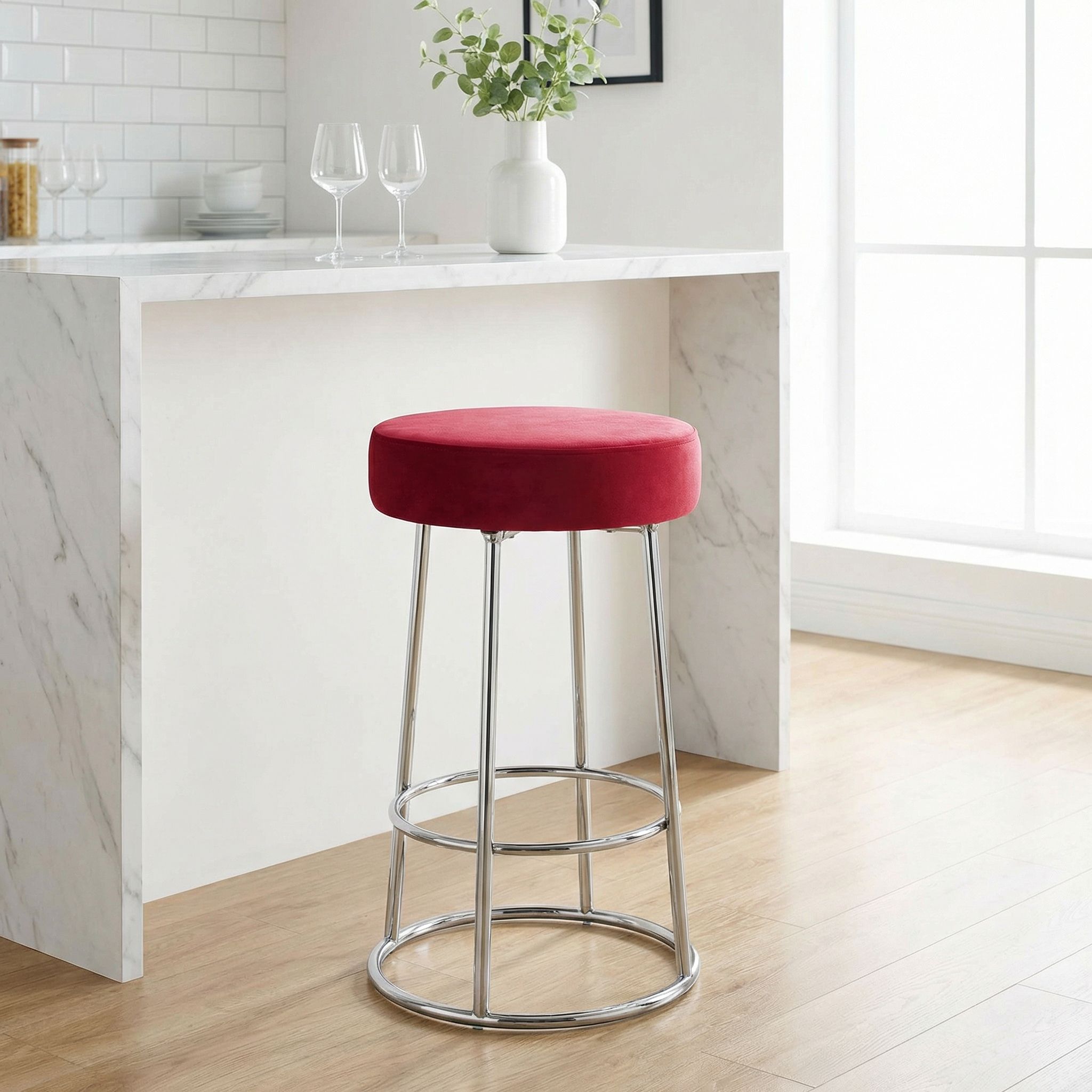 Bodiam Counterstool in Pink Velvet and Chrome, 24"