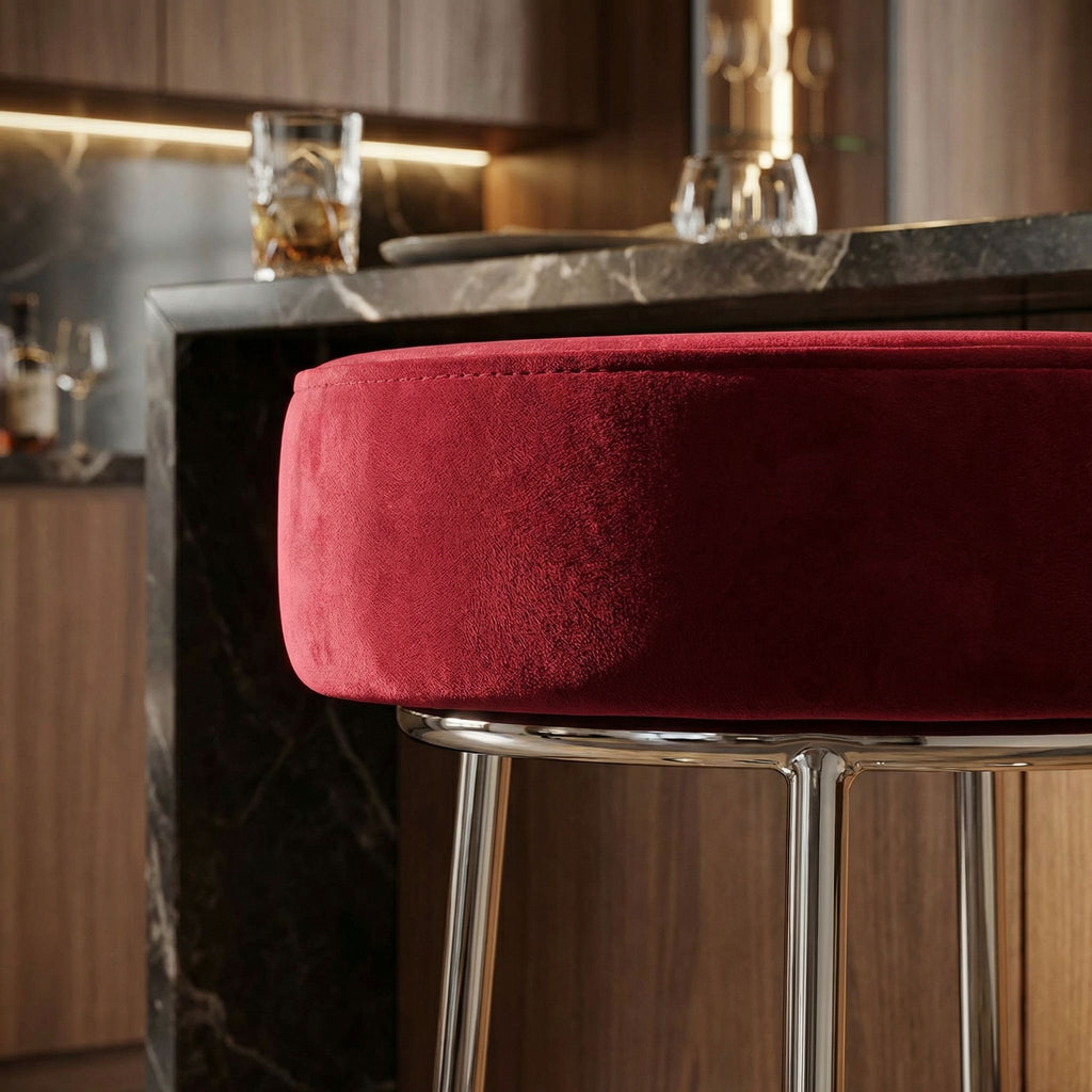 Bodiam Counterstool in Pink Velvet and Chrome, 24"