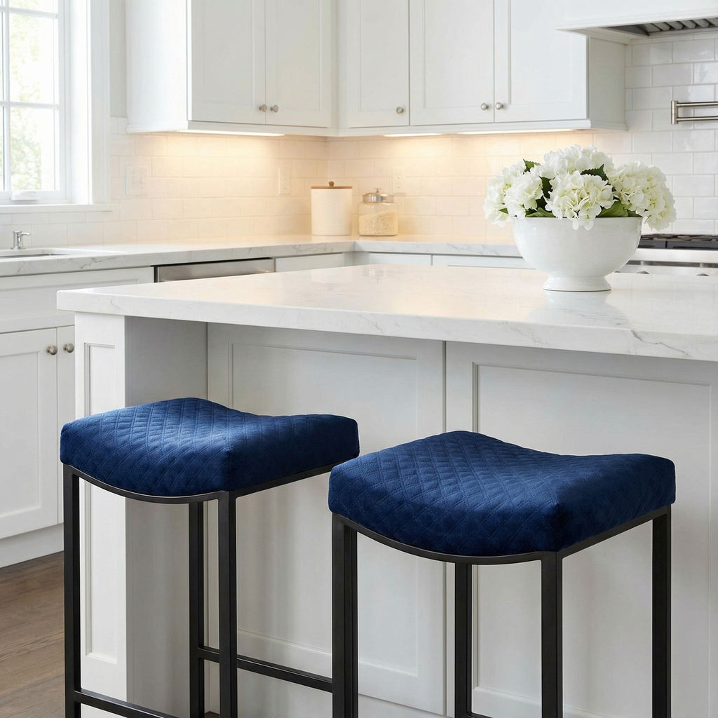 Cortesi Home Portales Counterstool, Brushed Black Legs and Navy Blue Fabric